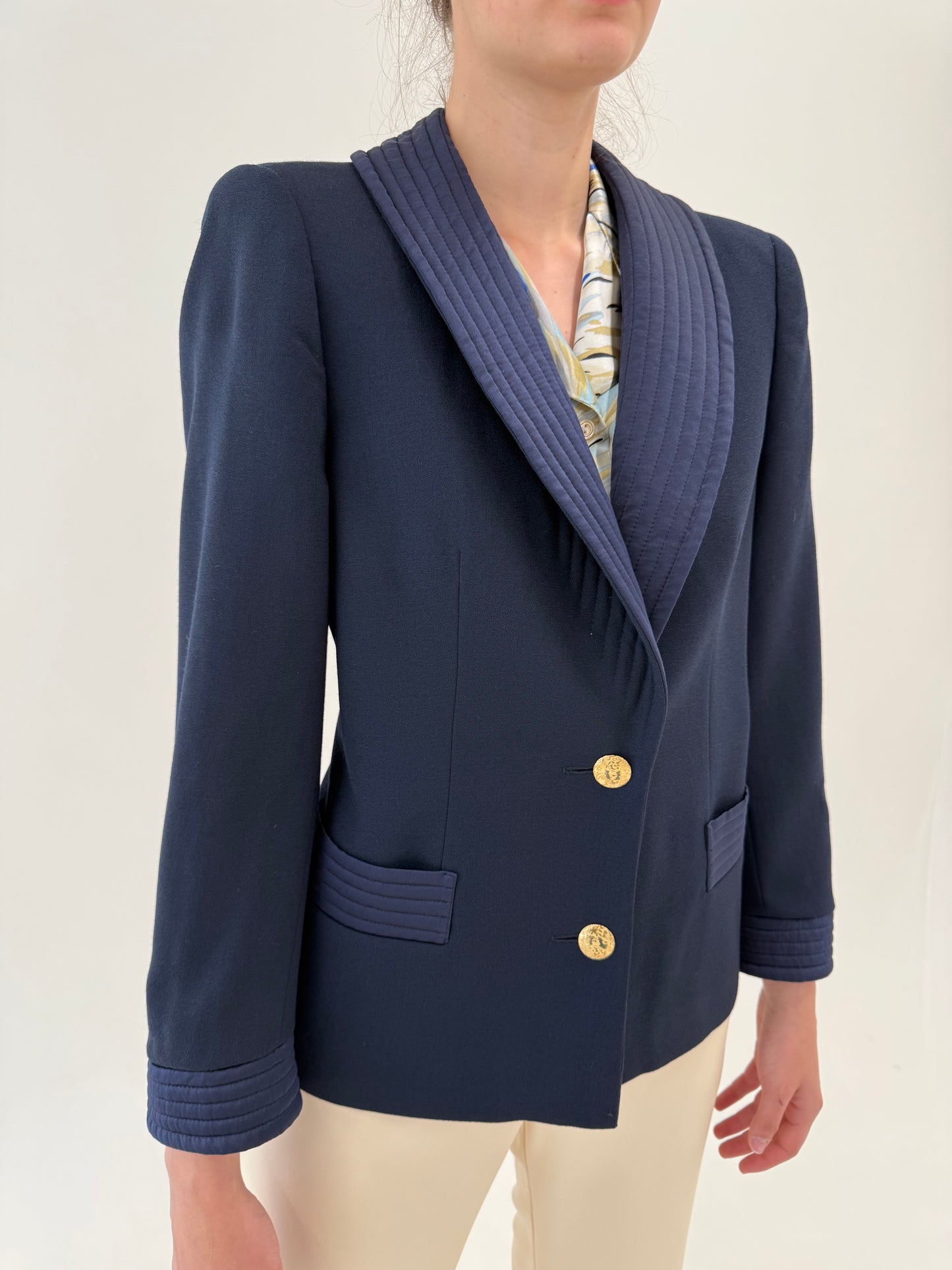 Sacou vintage Valentino diffusion line 80s–90s cu revere satinate in croi elaborat