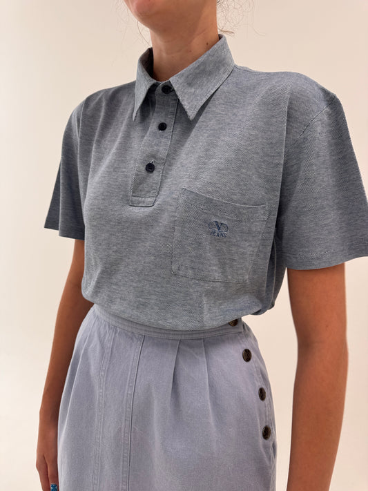 Tricou Valentino polo jeans blue din bumvca excepțional pique