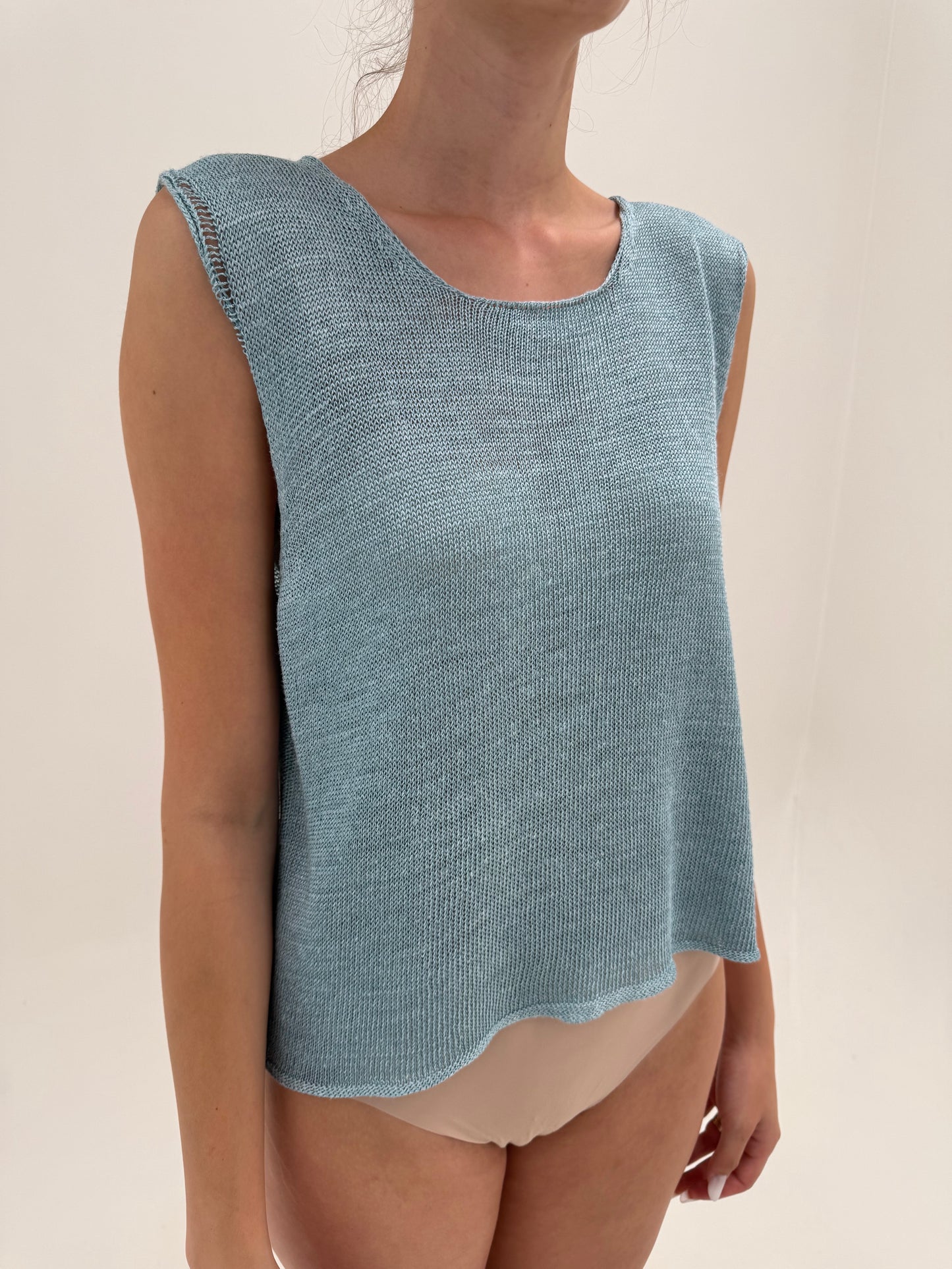 Set Armani din soft knit vaporos de vară dusty baby blue