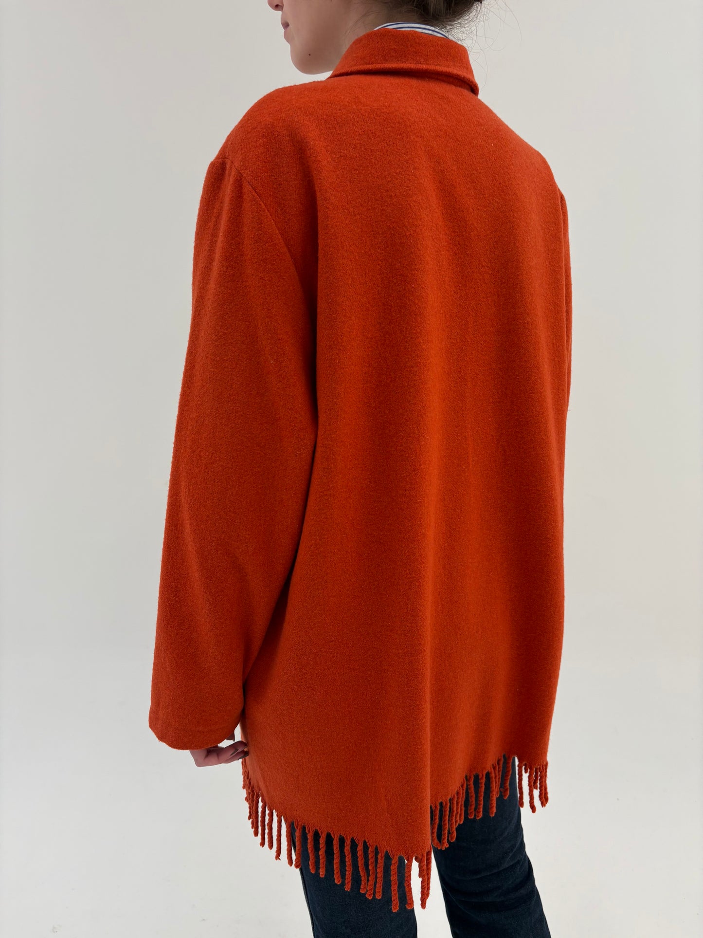 Overshirt oranj din stofă plină 80% lana extrafina