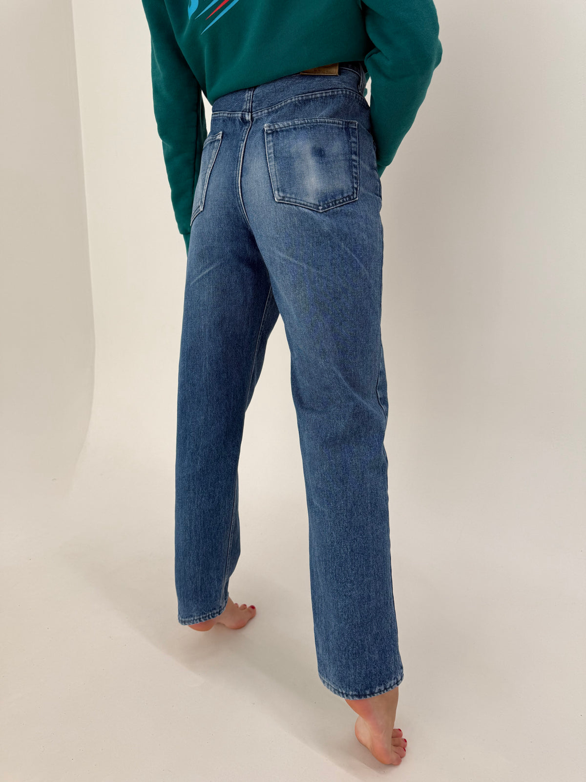 Jeans Valentino old vintage anii 80 din bumbac gros cu talie ultra înaltă tall