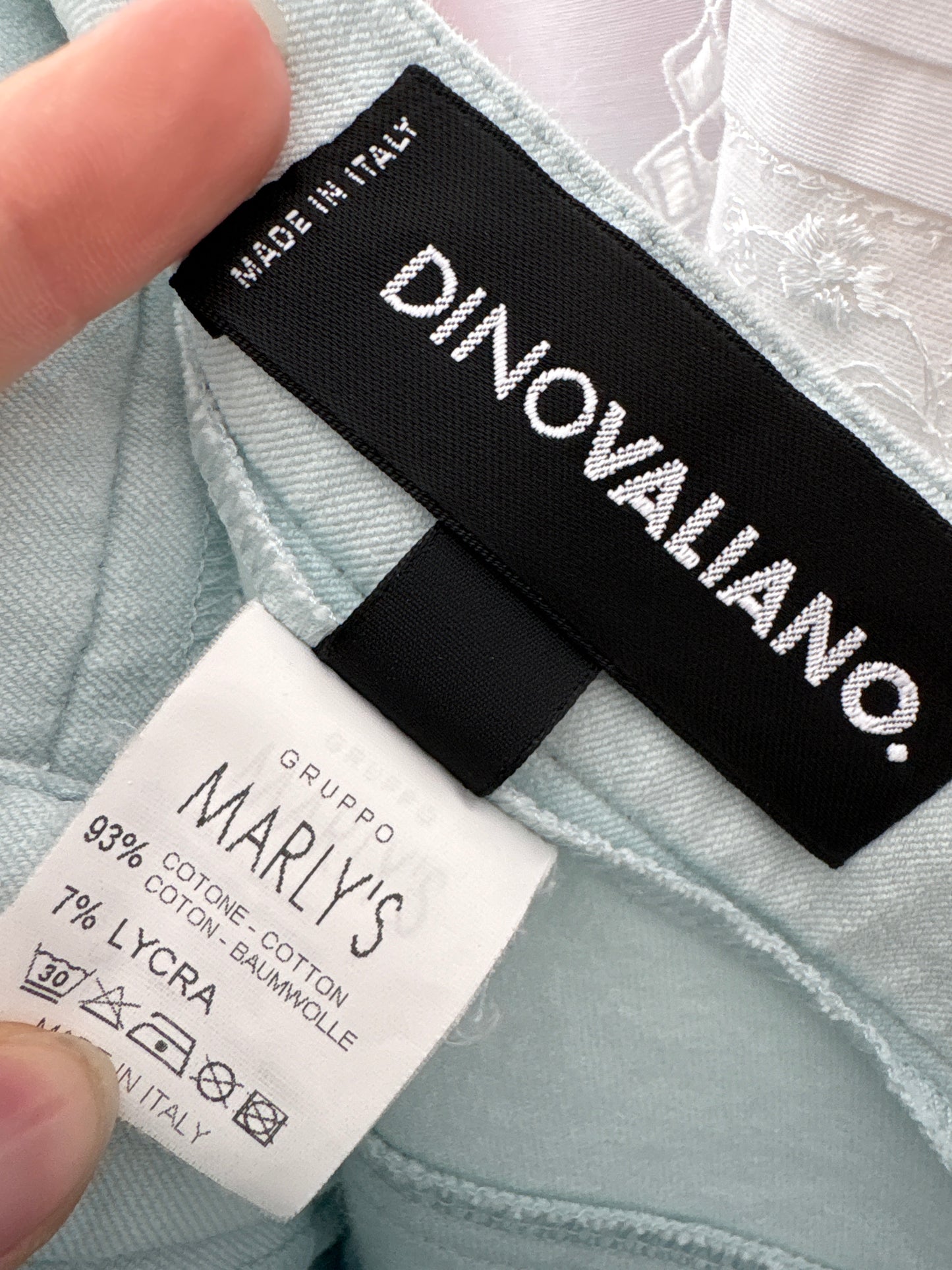 Pantaloni premium de vară baby blue italinesti cu aplicații auriu pudrat ultra confort