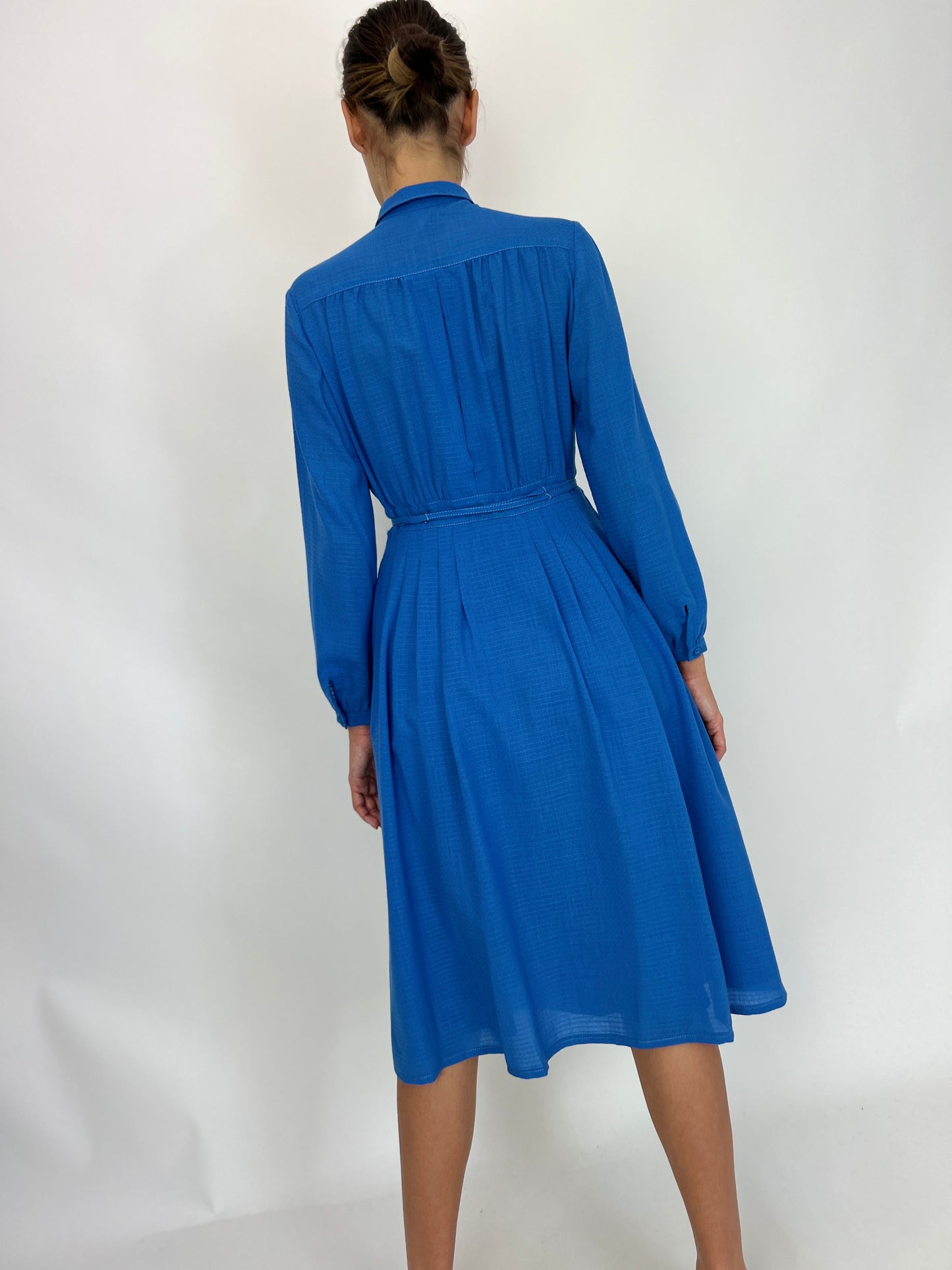 Rochie vintage albastru ciel lana extrafina texturată