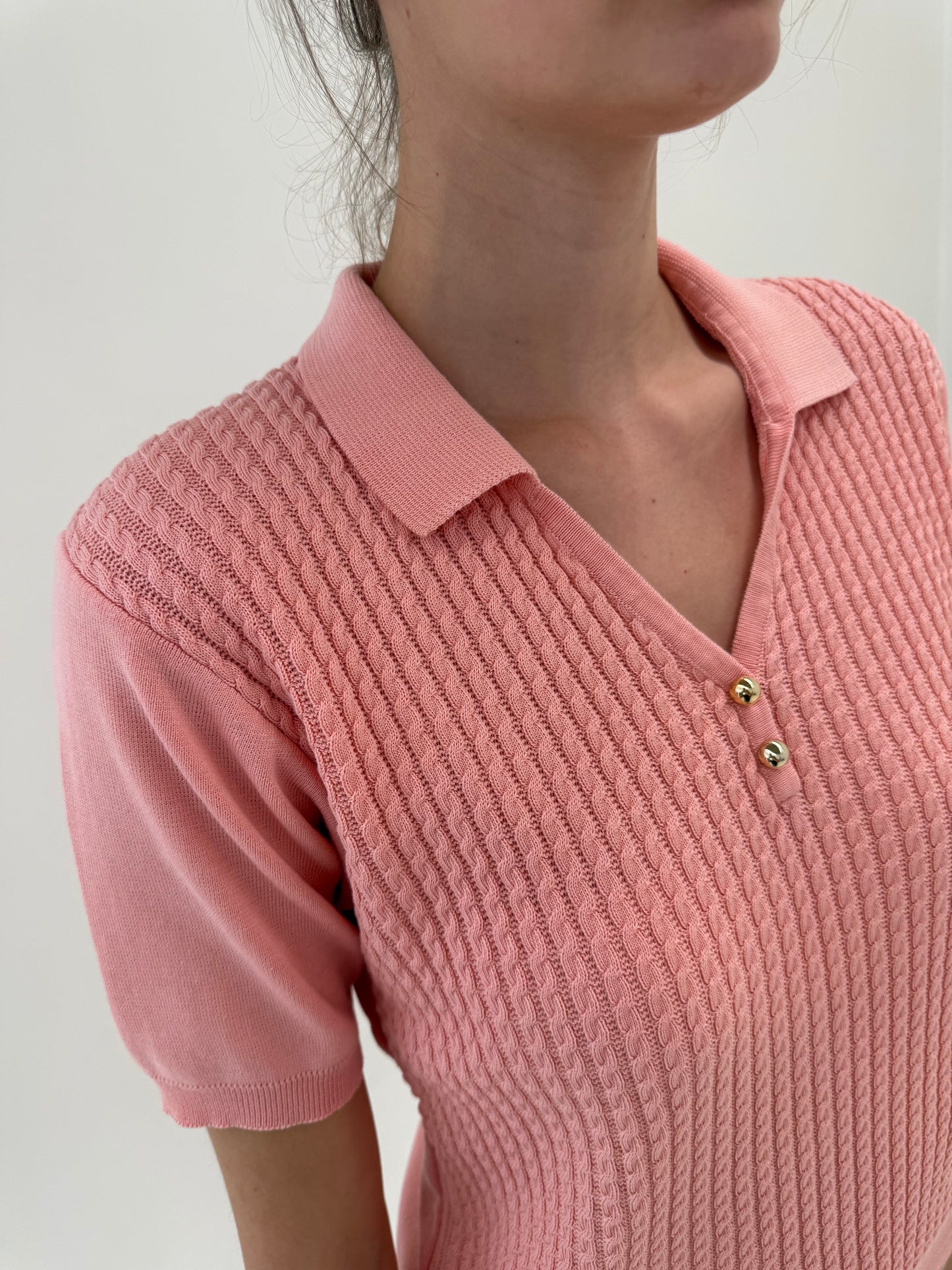 Top vintage polo salmon pink din bumbac excepțional