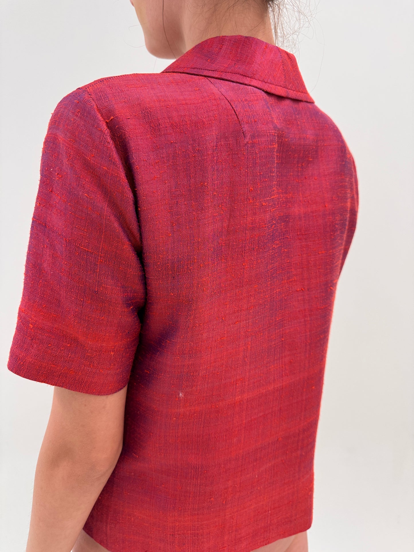 Sacou vintage din mătase naturală dupioni dusty magenta cu irizații