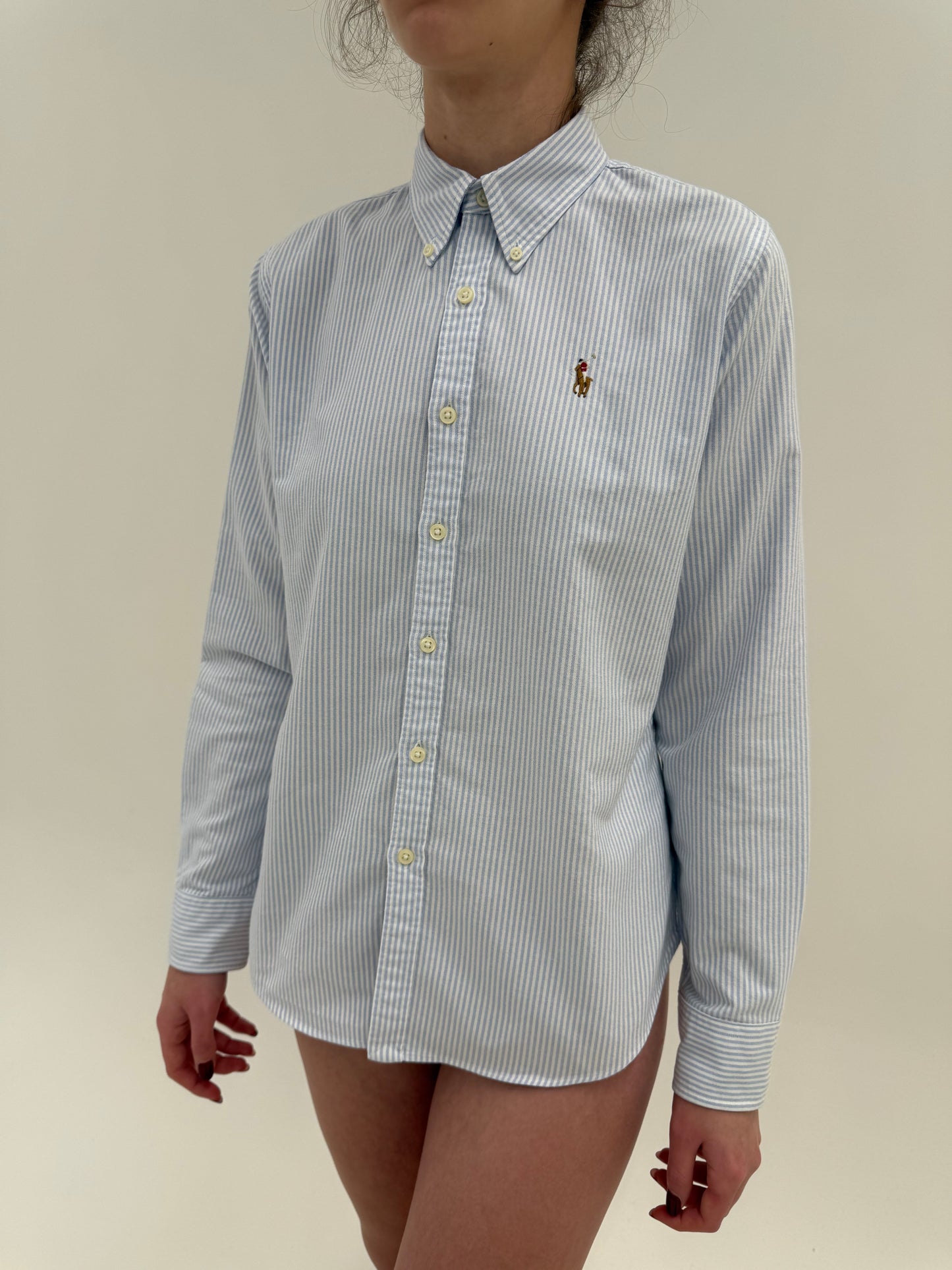 Cămașa Ralph Lauren din poplin gros cu dungi baby blue