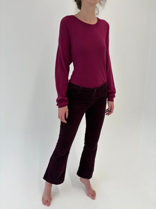 Pantaloni petite evazați aubergine din catifea premium modelatoare