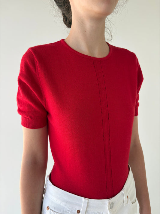 Top cherry red din lana merino extrafina