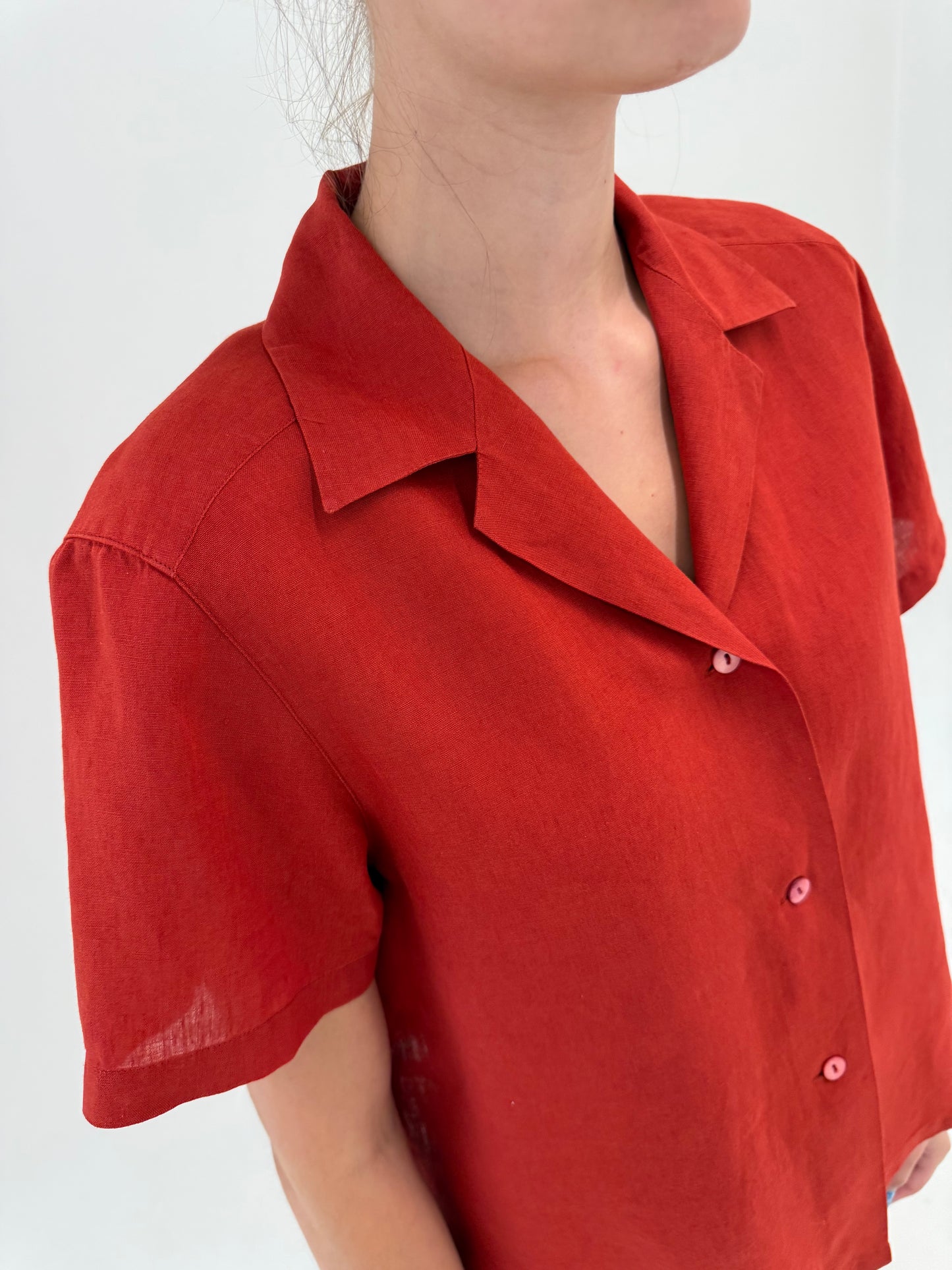 Cămașa Max Mara burnt orange din in excepțional în croi clasic
