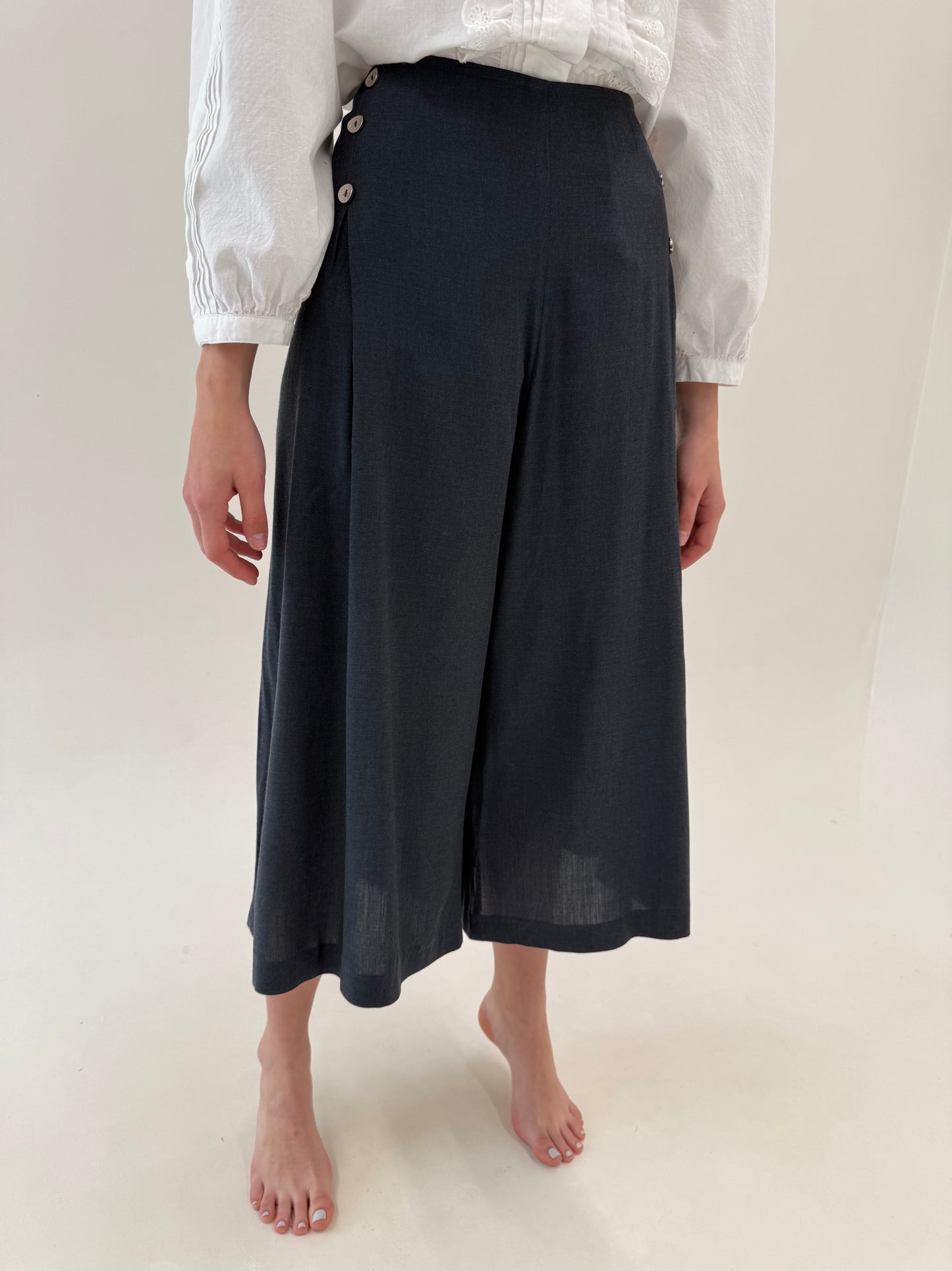 Culottes premium italienești gri melanj cu talie ultra înaltă din panzica