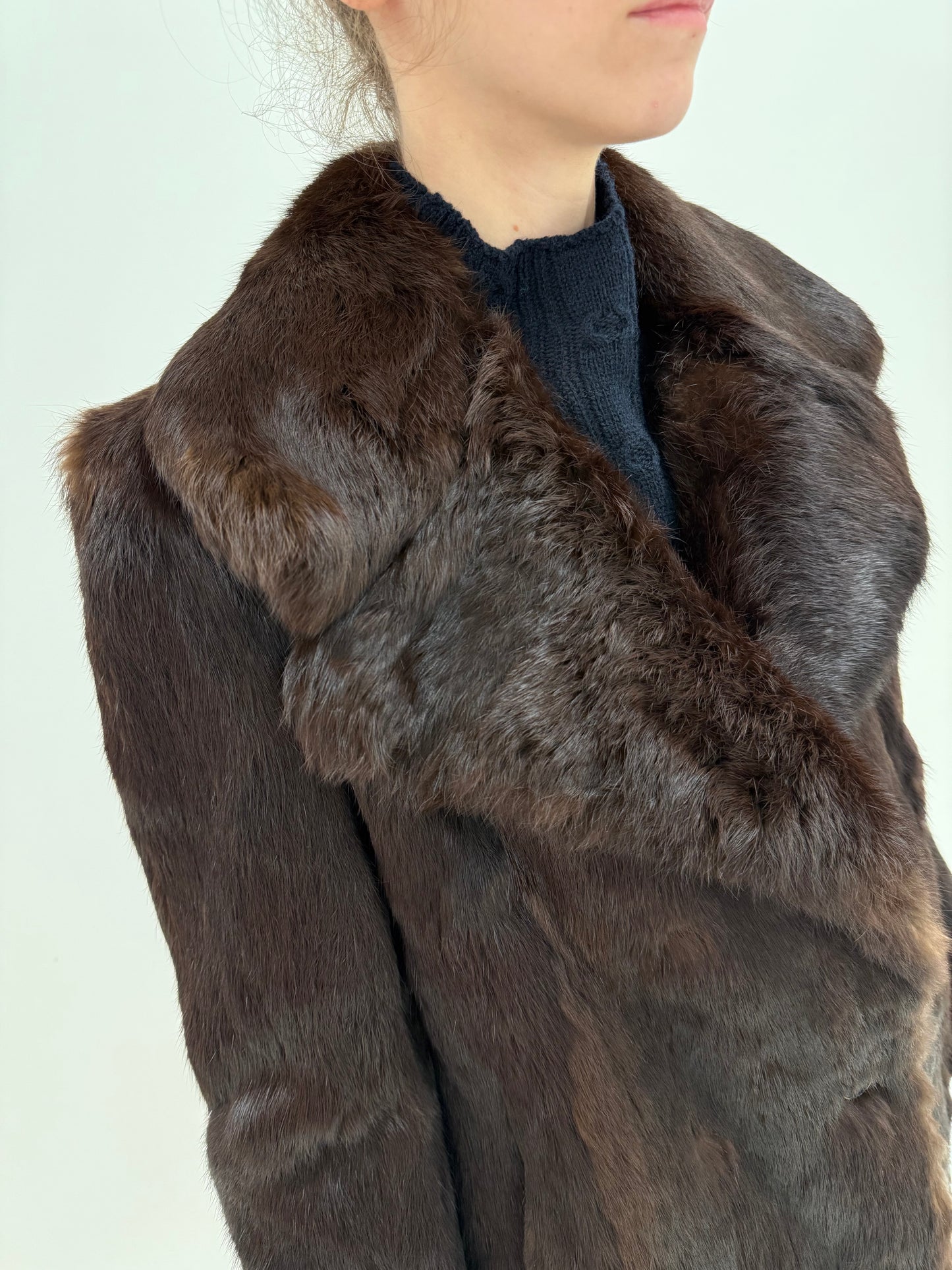 Blană naturală de nurcă high end long-hair / silky finish excepțională dark brown