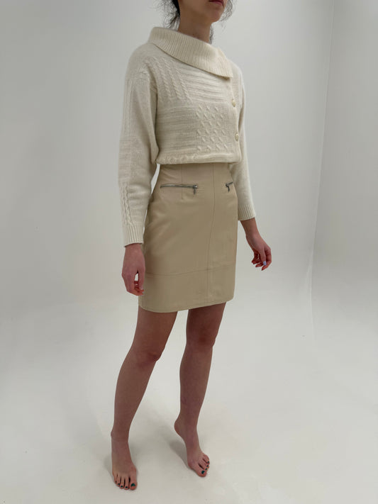 Fustă nude din piele naturală de brand luxury italian