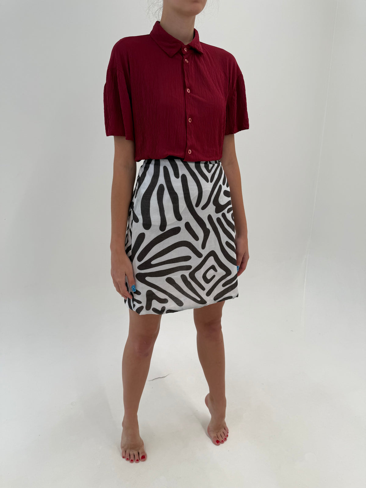Fustă Max Mara cu print geometric chocolate brown din cea mai fină panzica de bumbac