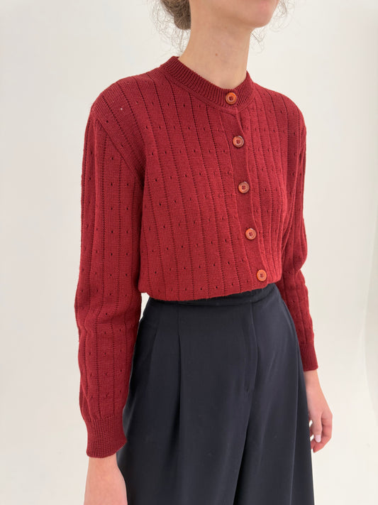 Cardigan vintage Marsala red din lana extrafina