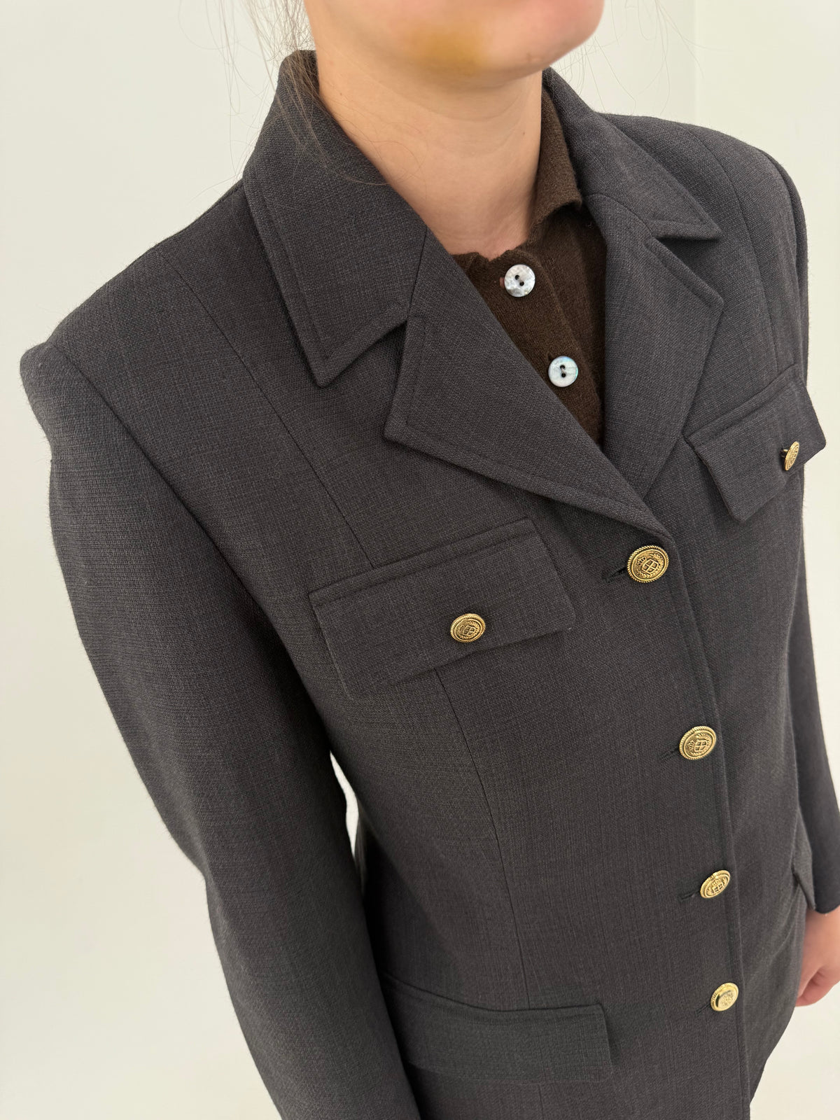 Sacou gama Max Mara cu influențe soft army charcoal gray din lana extrafina