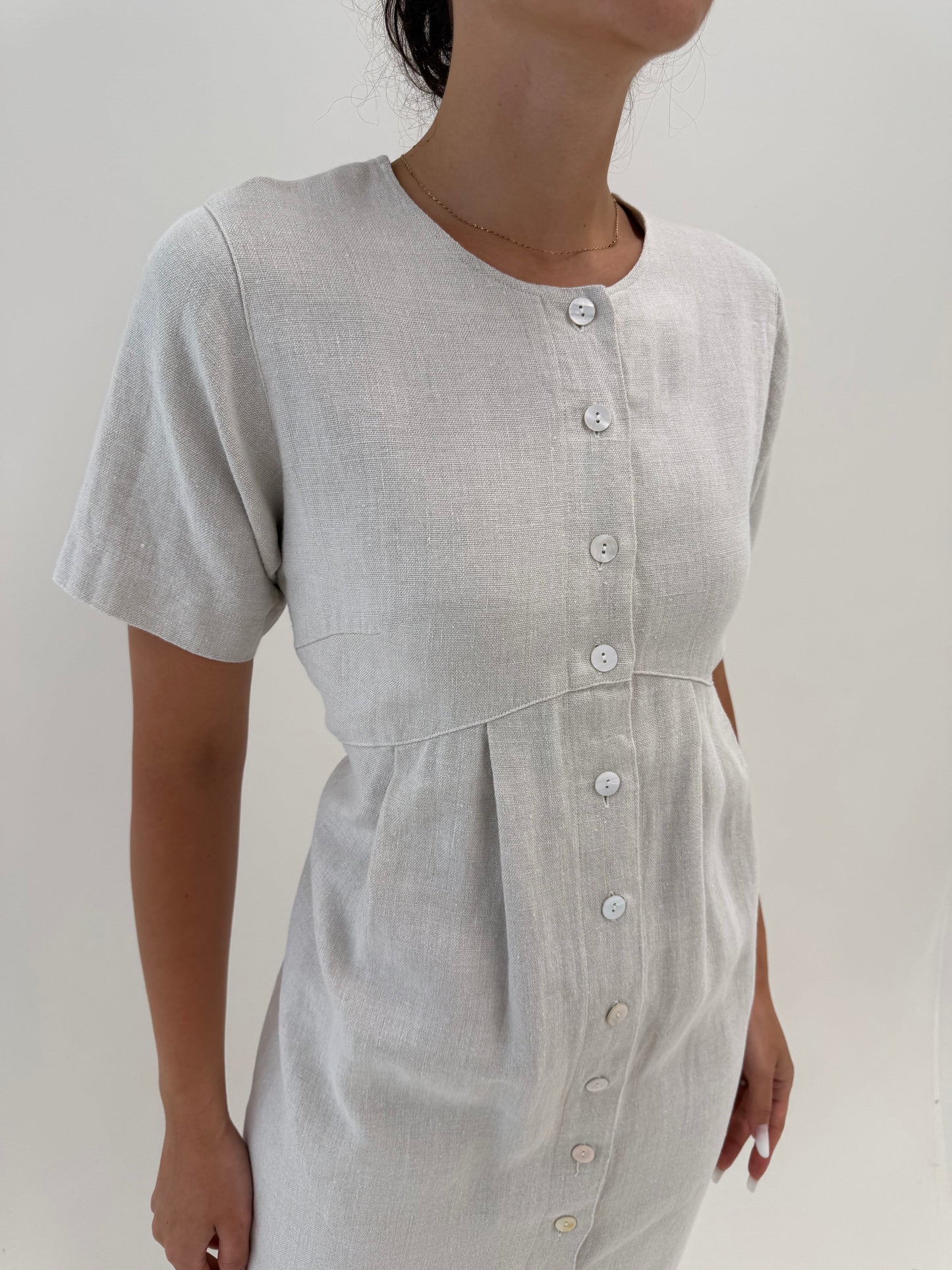 Rochie maxi din panza grea de in excepționala warm silver gray