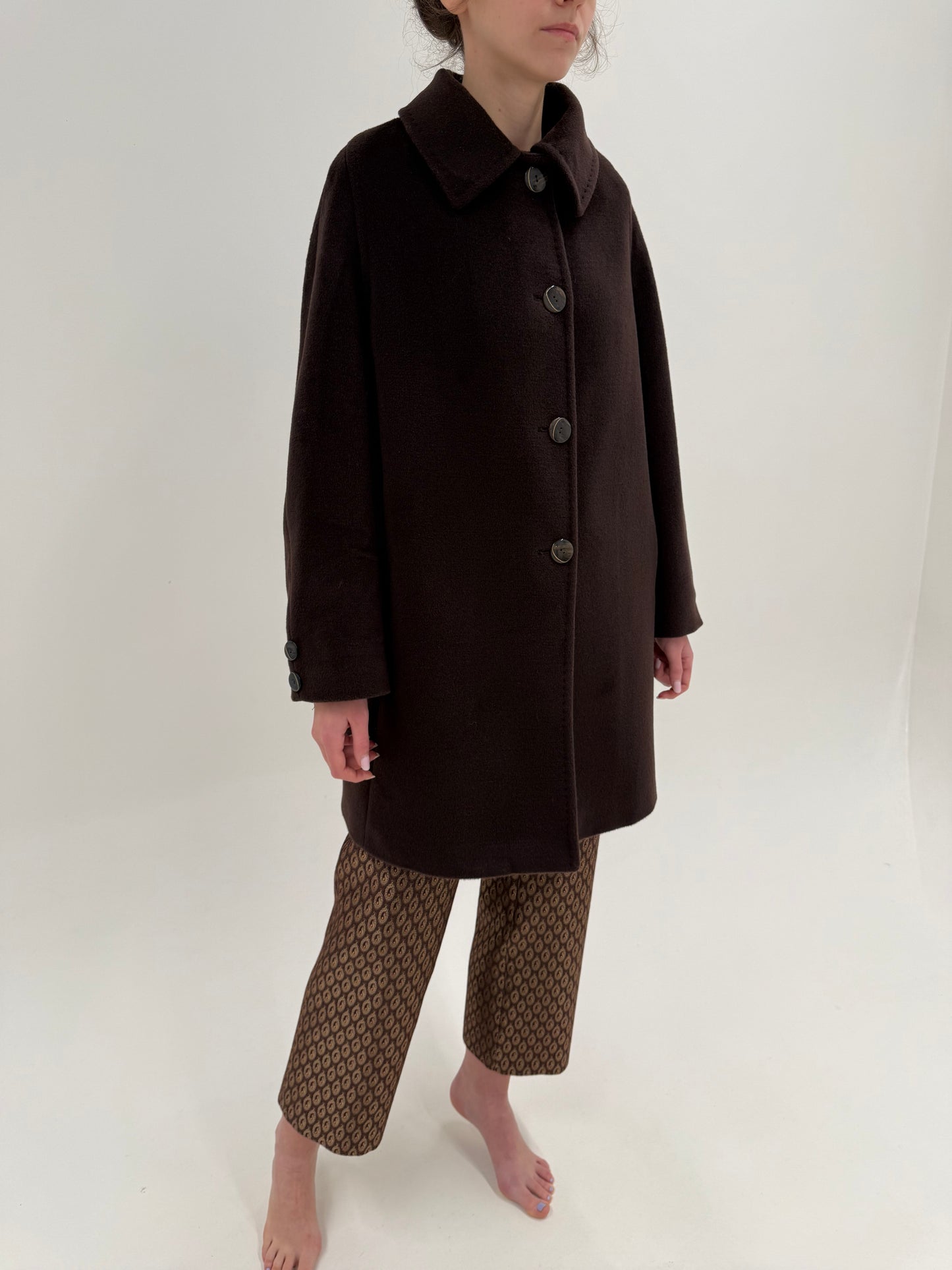 Palton italian din stofă luxury chocolate brown din lana merino extrafina