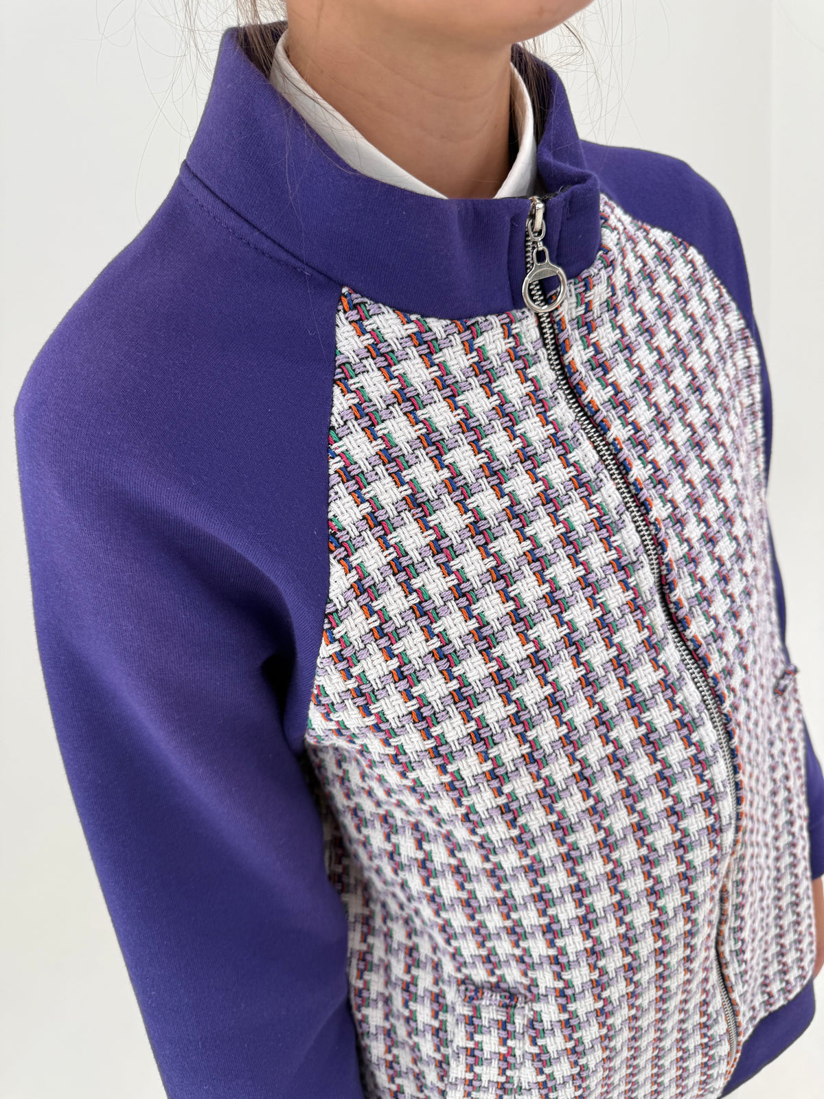 Jacheta italiană cu influențe casual fin bumbac gros și tweed de bumbac