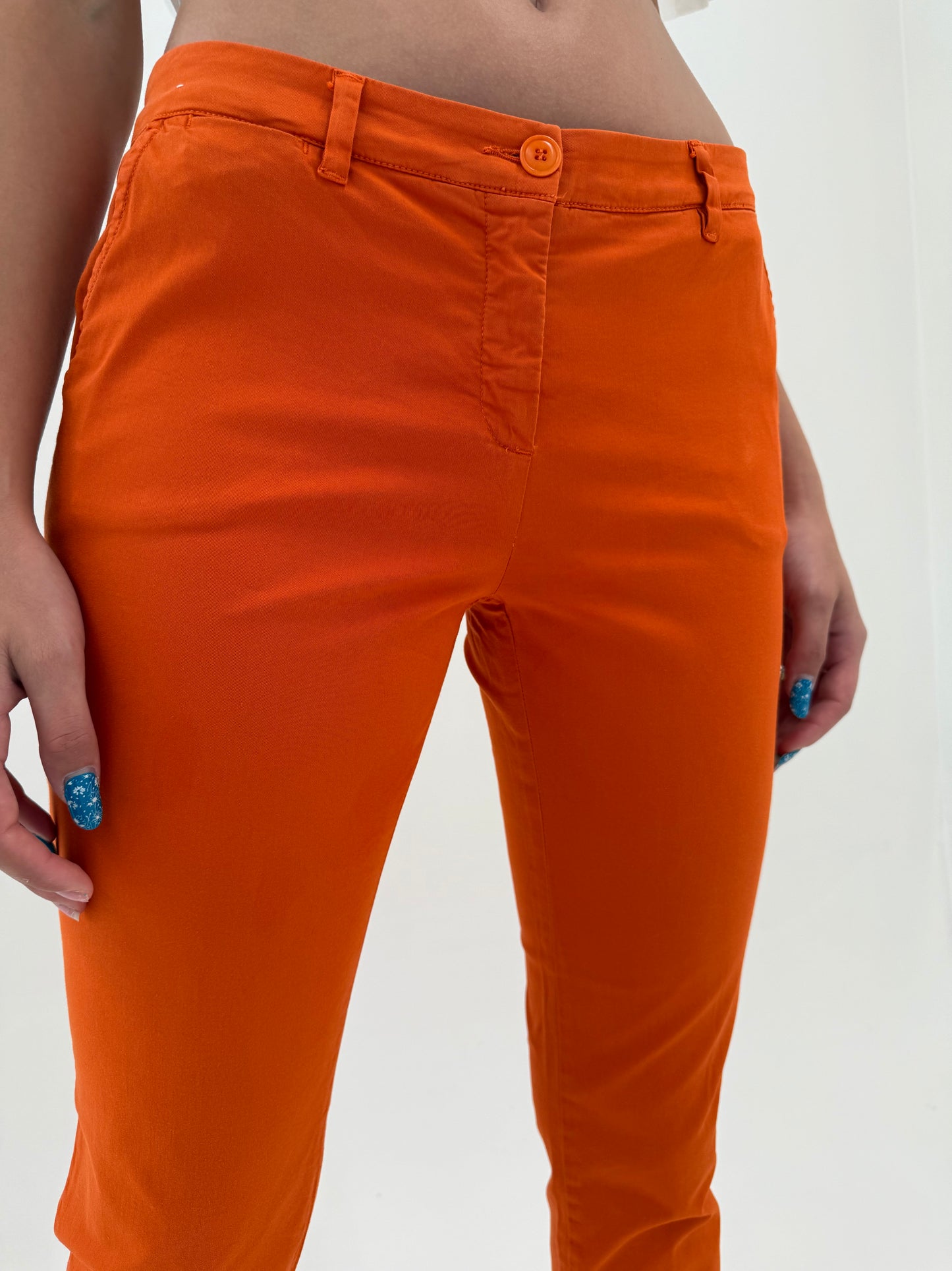 Pantaloni Max Mara oranj petite din poplin modelator de bumbac ultra confort