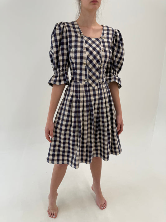 Rochie vintage din pânză excepțională cu corsaj in carouri