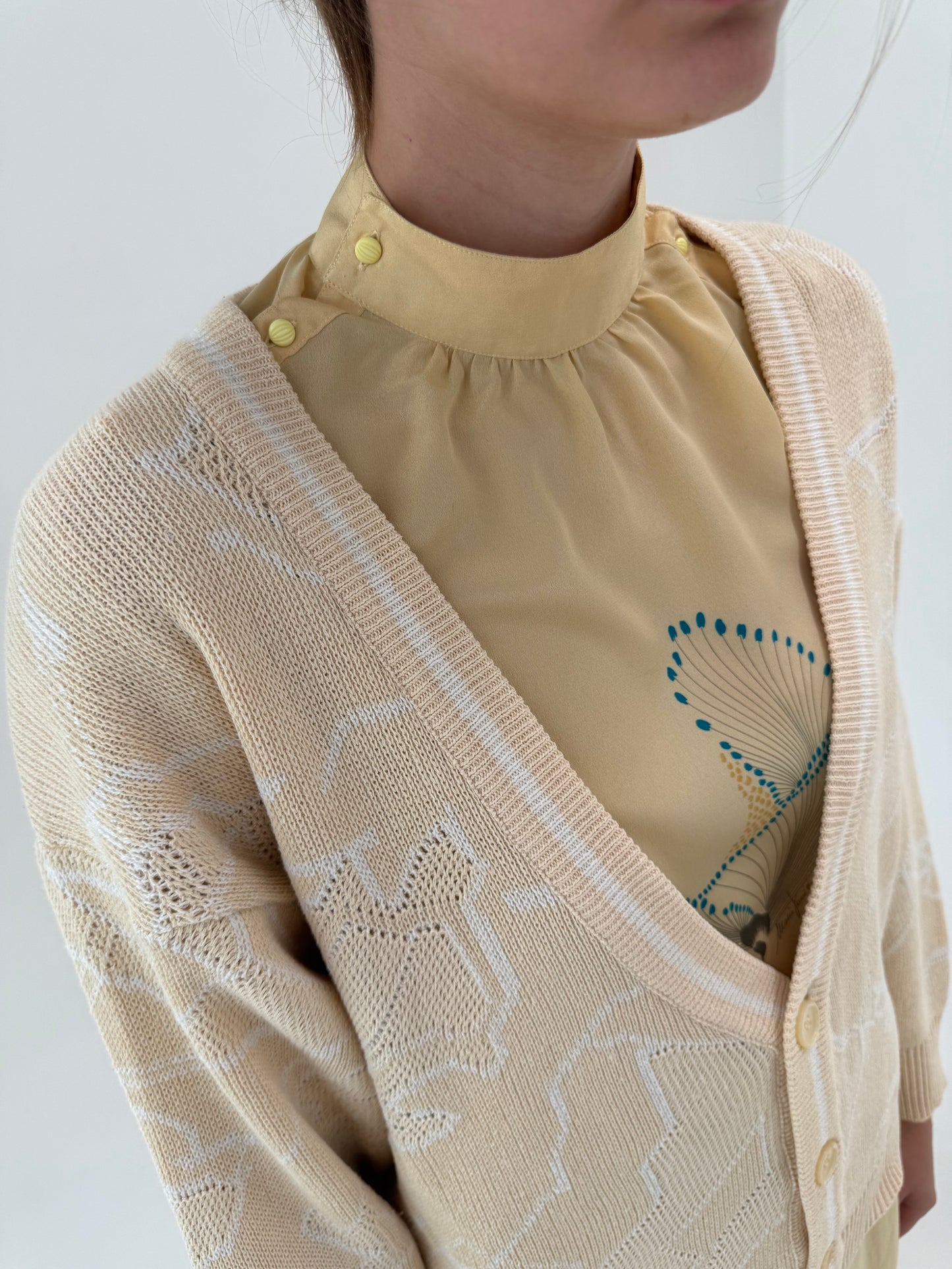 Cardigan vintage italian light camel din bumbac mercerizat exceptional de gramaj mare
