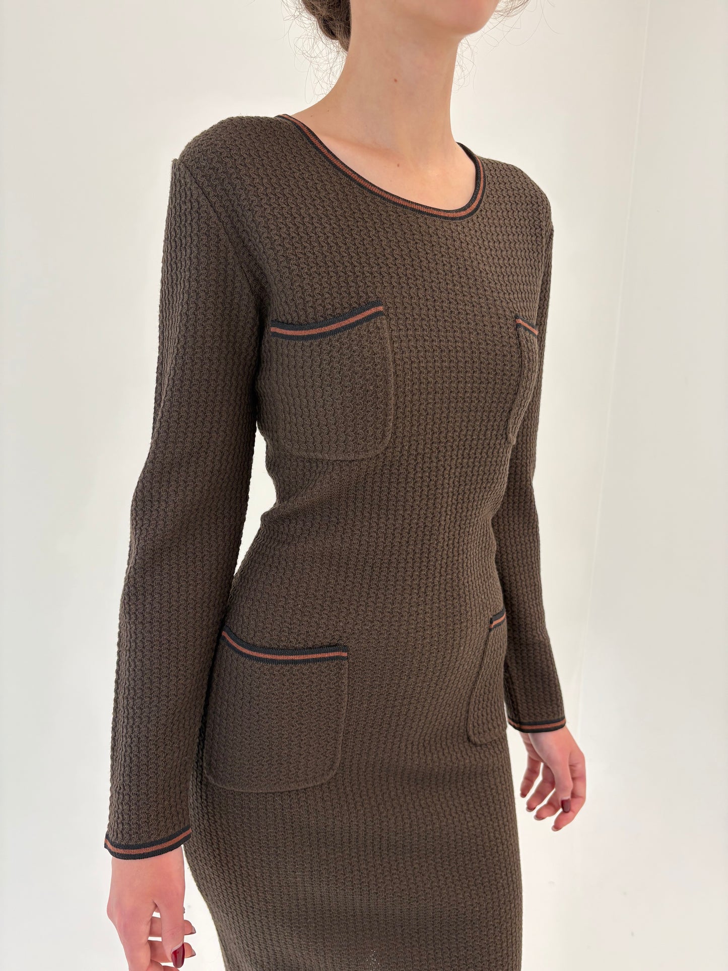 Rochie luxury italiană in stil Chanel din lana merino extrafina texturată