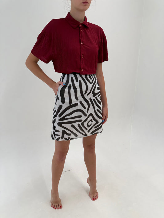 Fustă Max Mara cu print geometric chocolate brown din cea mai fină panzica de bumbac