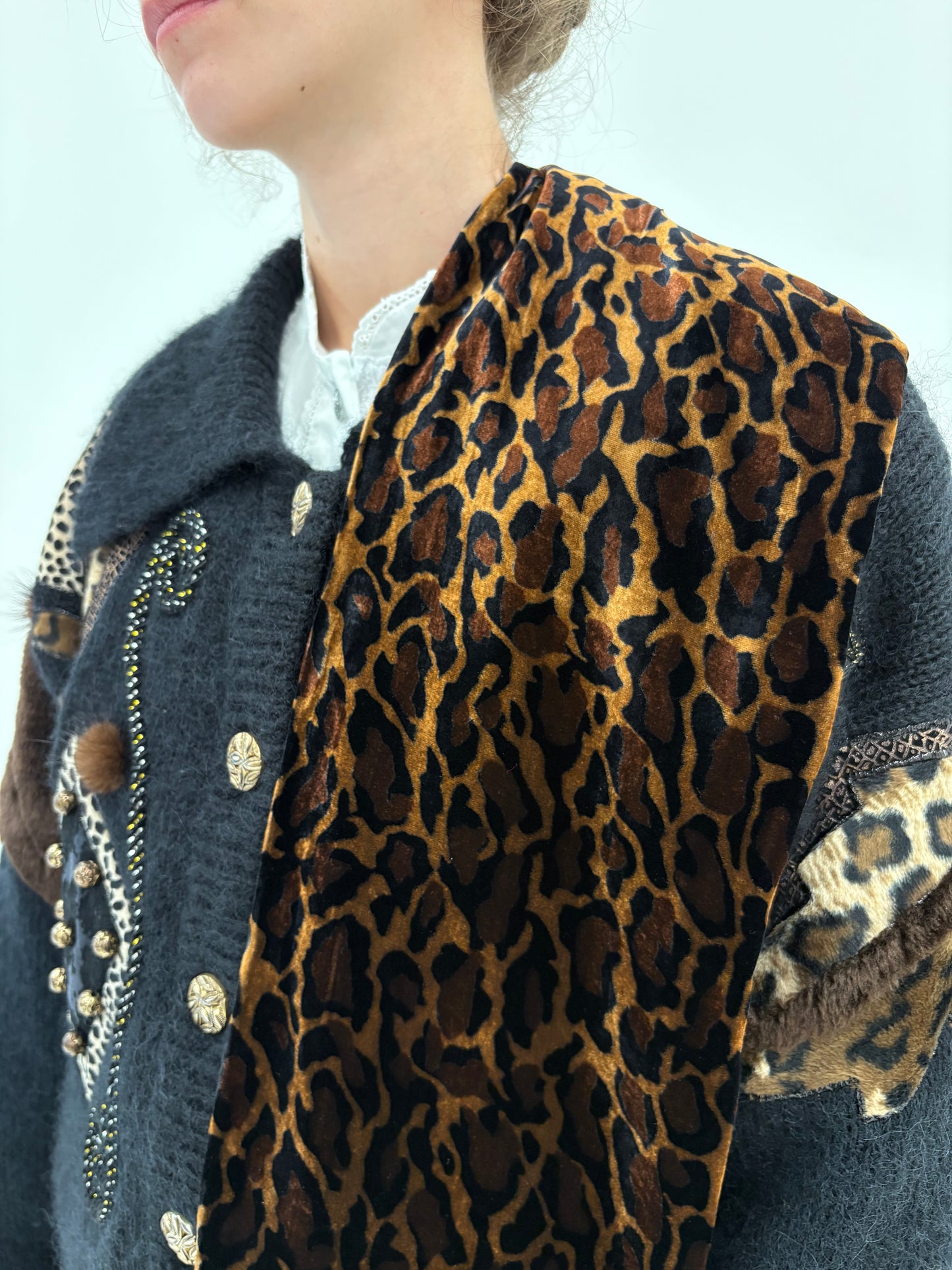 Eșarfă din catifea animal print de mătase naturală