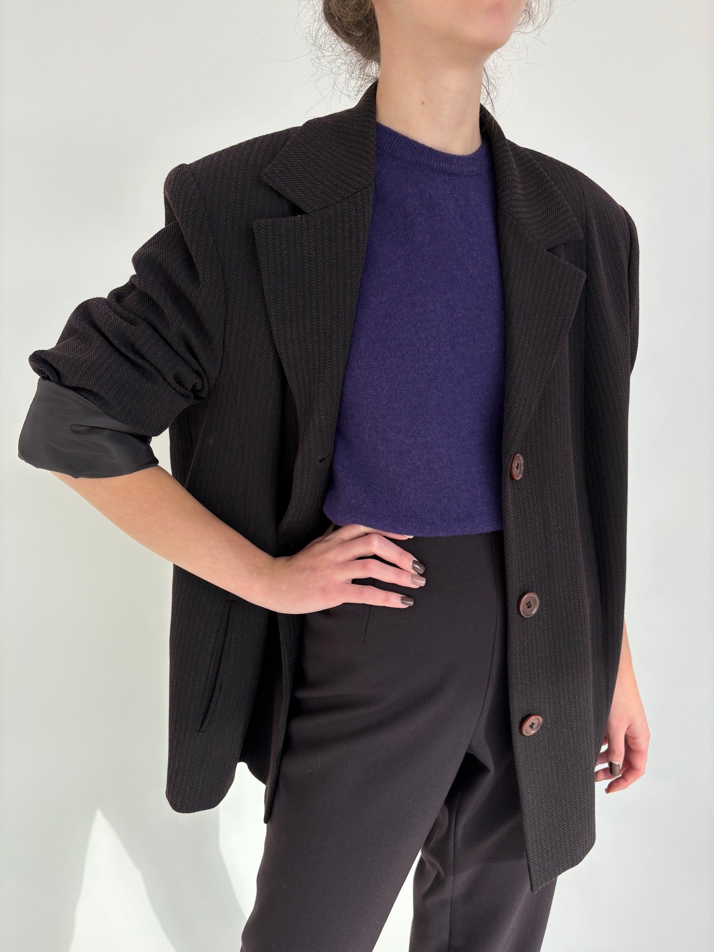 Sacou dark violet de brand luxury plus size Elena Miro din lana extrafina