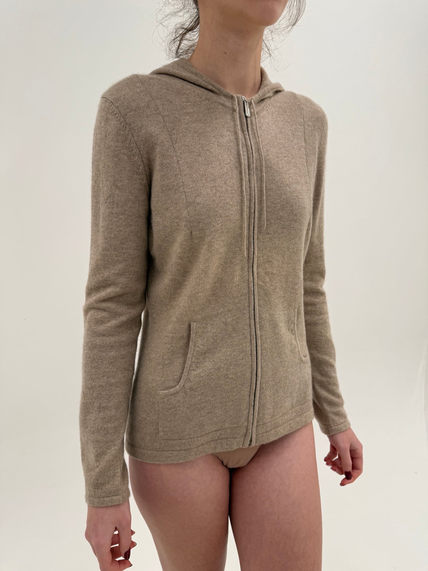 Set camel din cașmir multiply cu pantaloni palazzo și hanorac