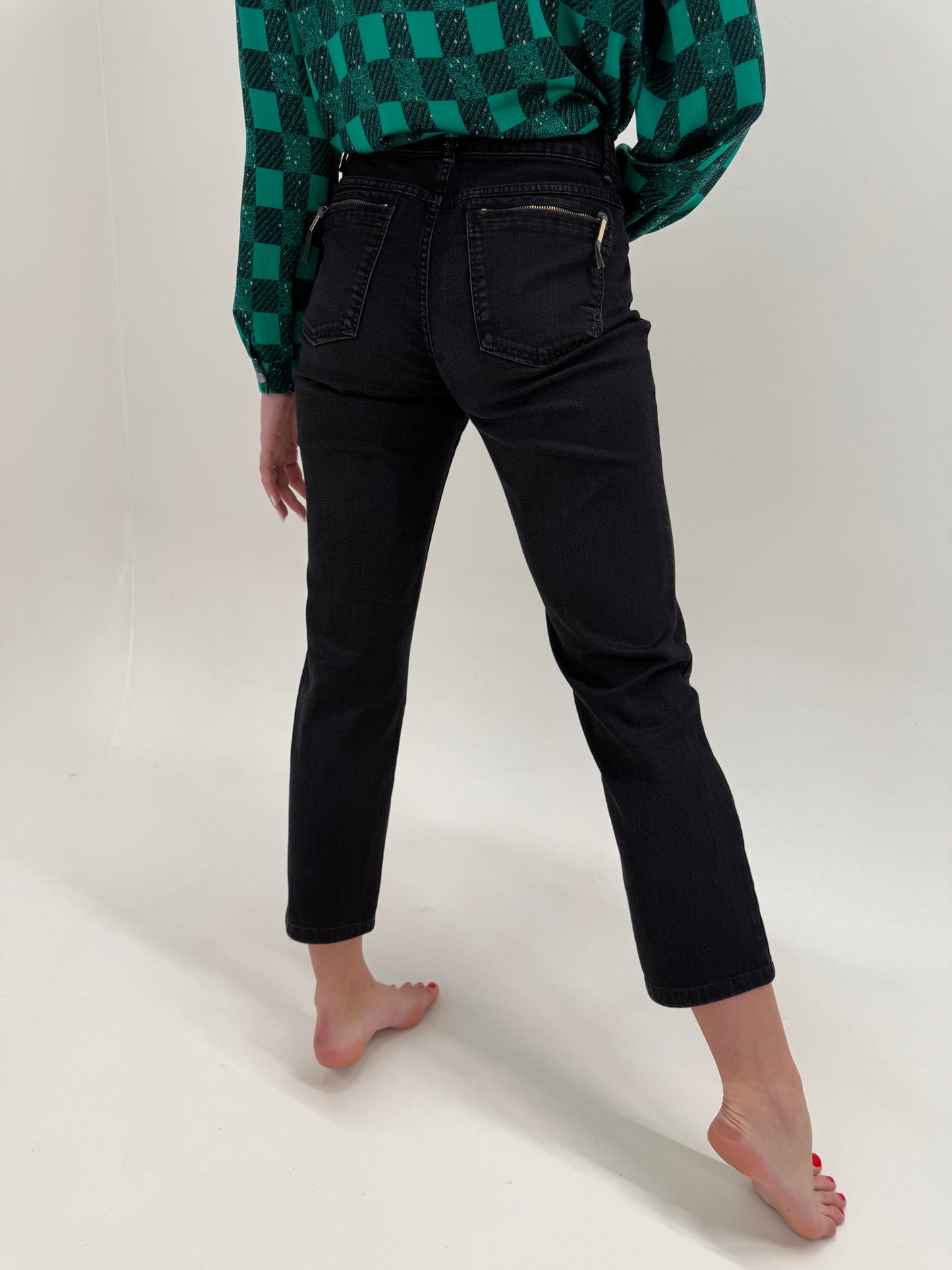 Jeans dark wash luxury petite Trussardi ușor modelatori în croi clasic