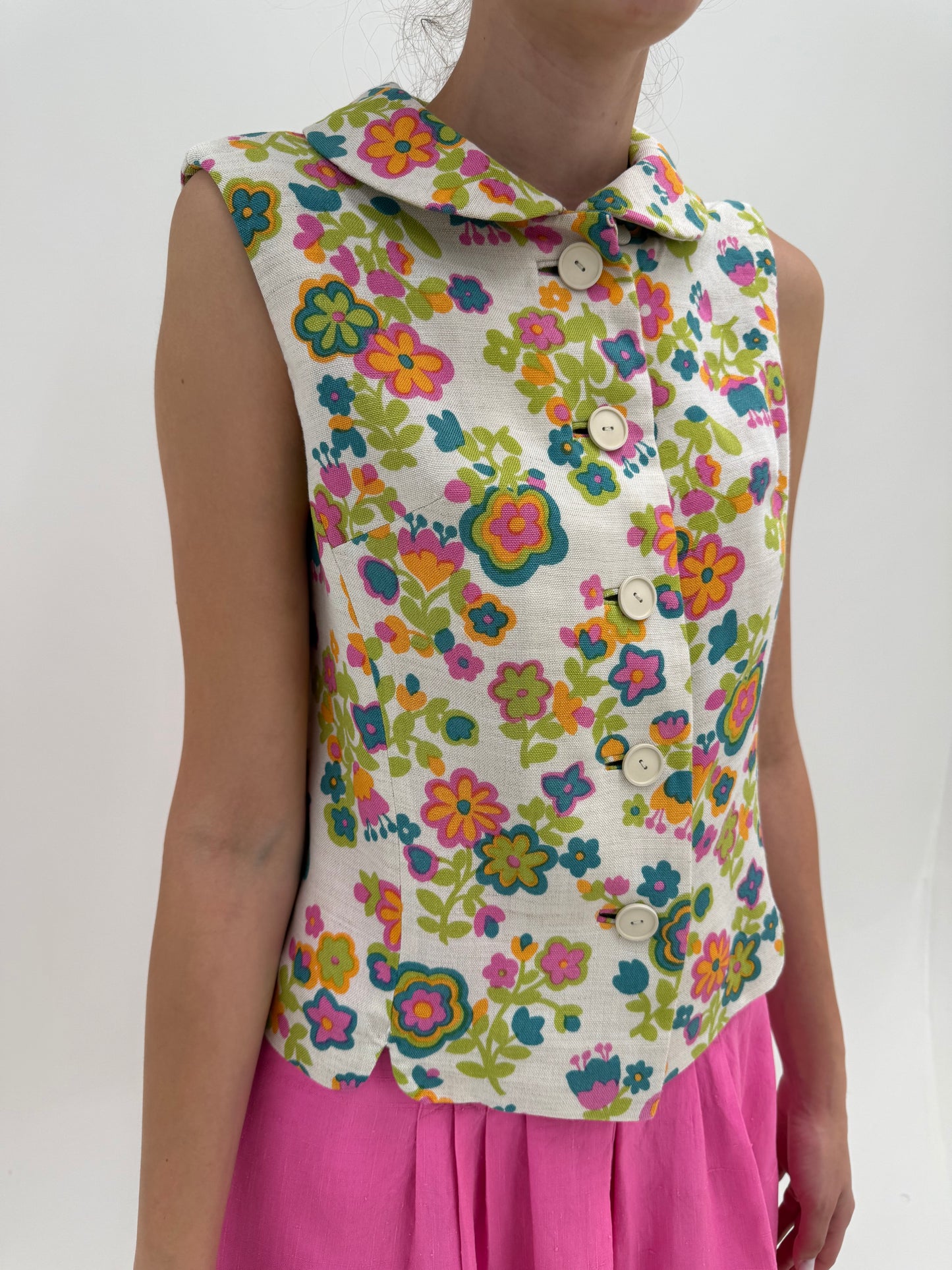 Top old vintage italian anii 60 din pânză excepționalăde in cu print floral