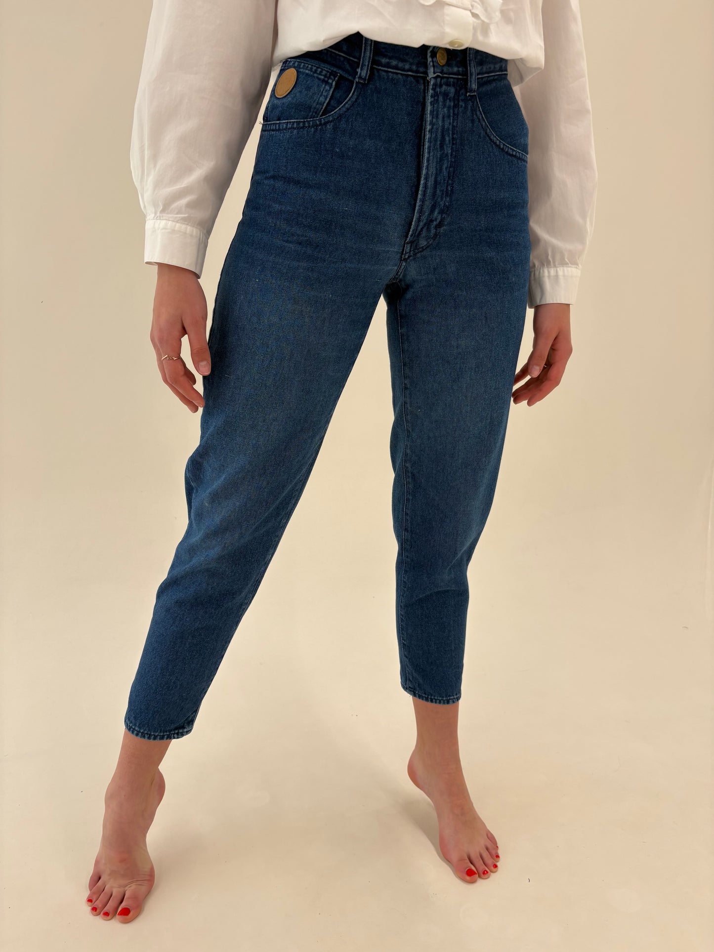 Jeans luxury Trussardi indigo wash cu talie înaltă