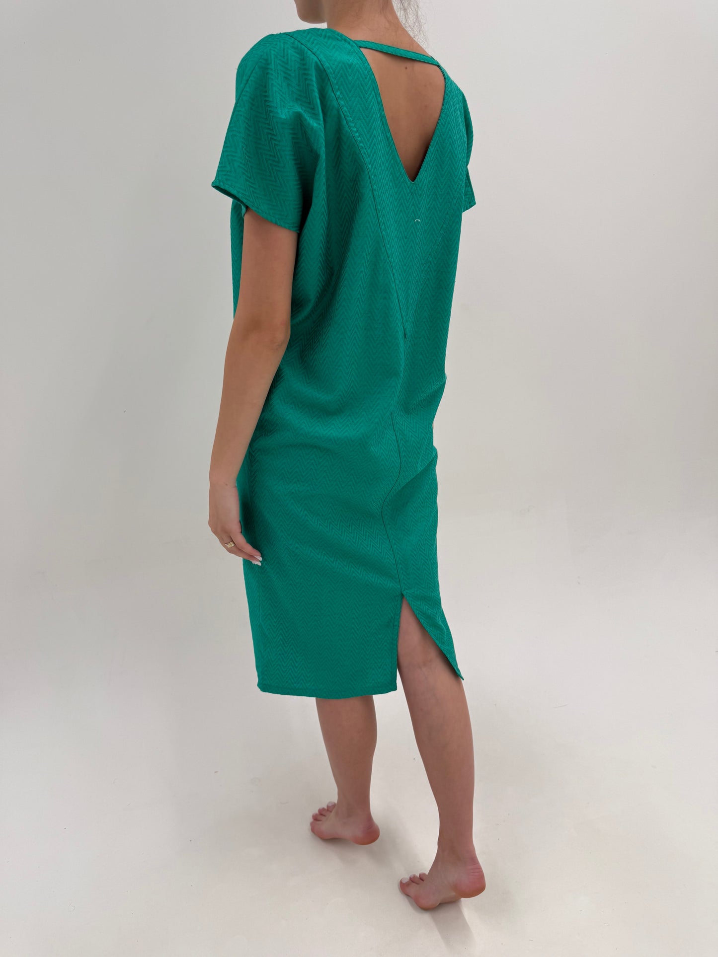 Rochie vintage emerald green cu aplicații manuale din pânză luxury