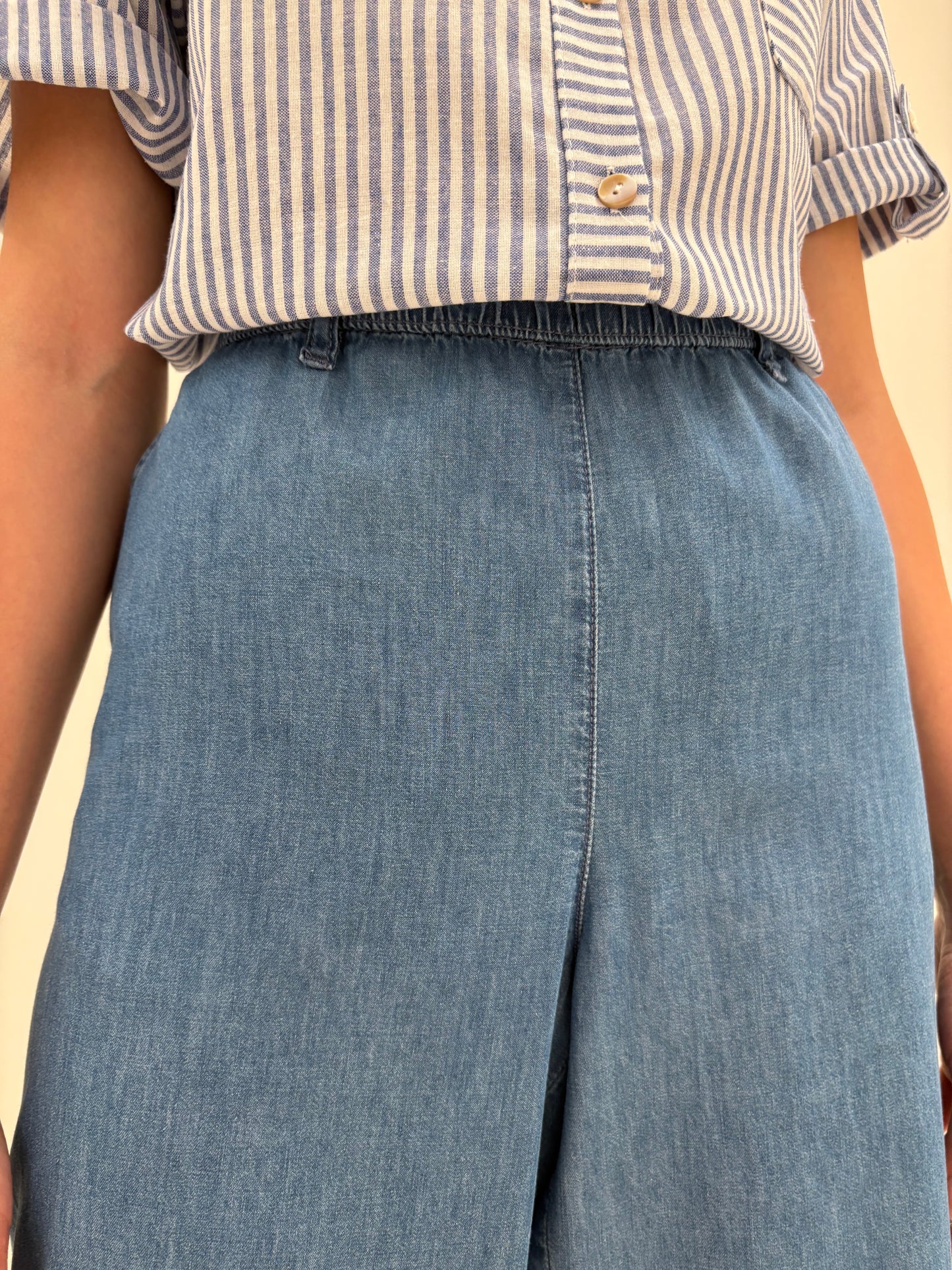 Jeans de vară petite cu talie elastică din bumbac subțire