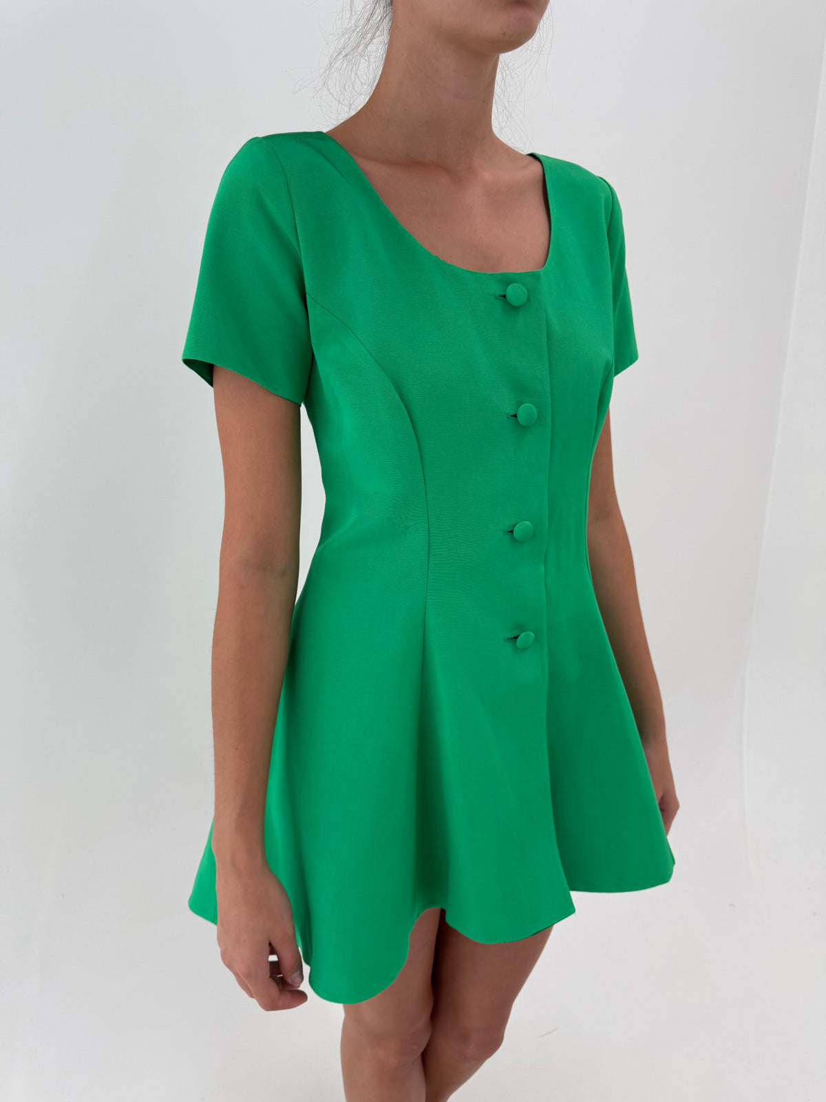 Top / rochie mini din faille exceptional emerald green cambrat cu peplum
