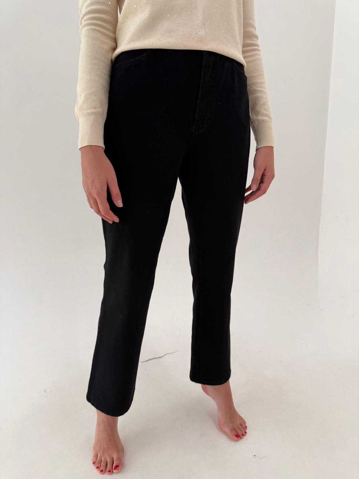 Jeans negru fără efect prespalat din bumbac plin ultra modelator confort