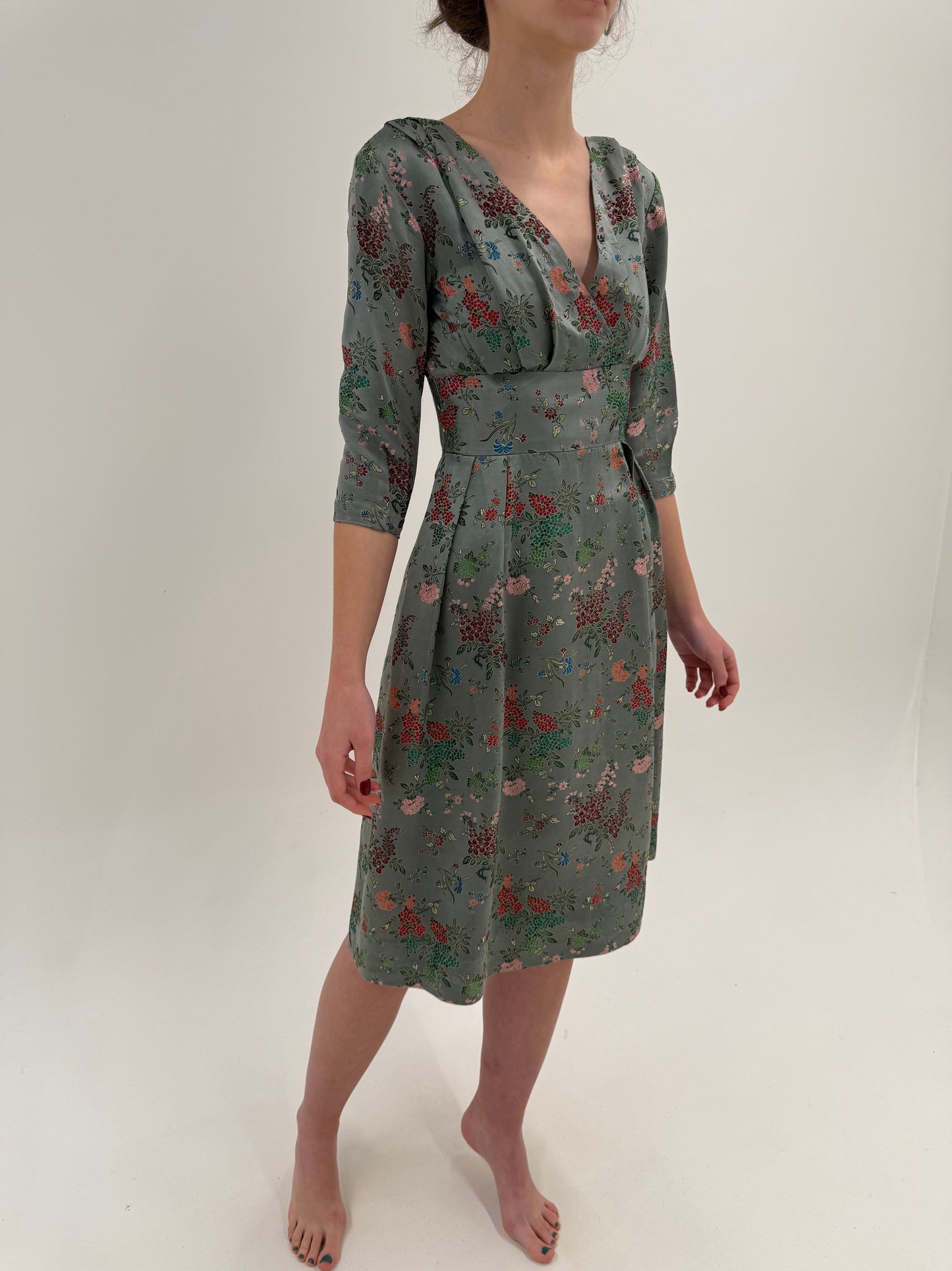 Rochie din jacquard de mătase naturală cu print japonez Old vintage anii 80