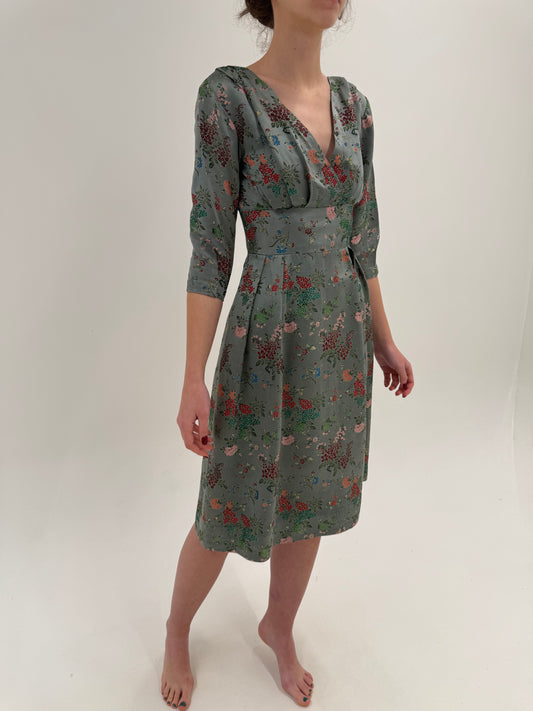 Rochie din jacquard de mătase naturală cu print japonez Old vintage anii 80