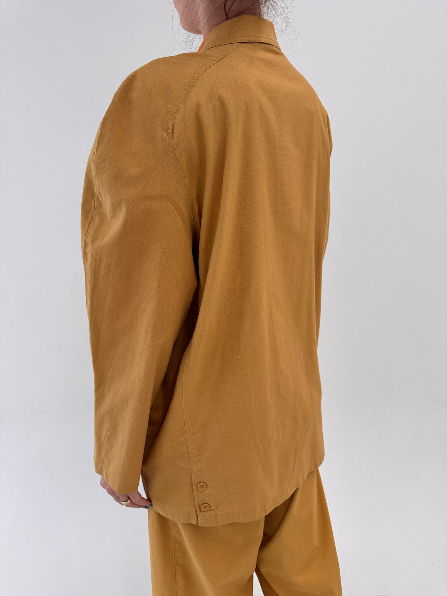 Costum camel vintage din canvas moale de bumbac cu pantaloni palazzo