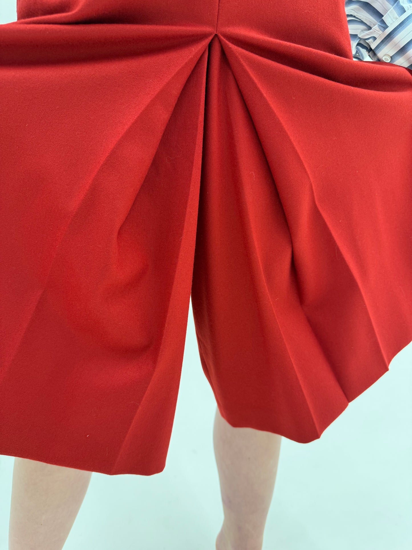 Fustă pantaloni cu talie ultra înaltă din lana extrafina cherry red