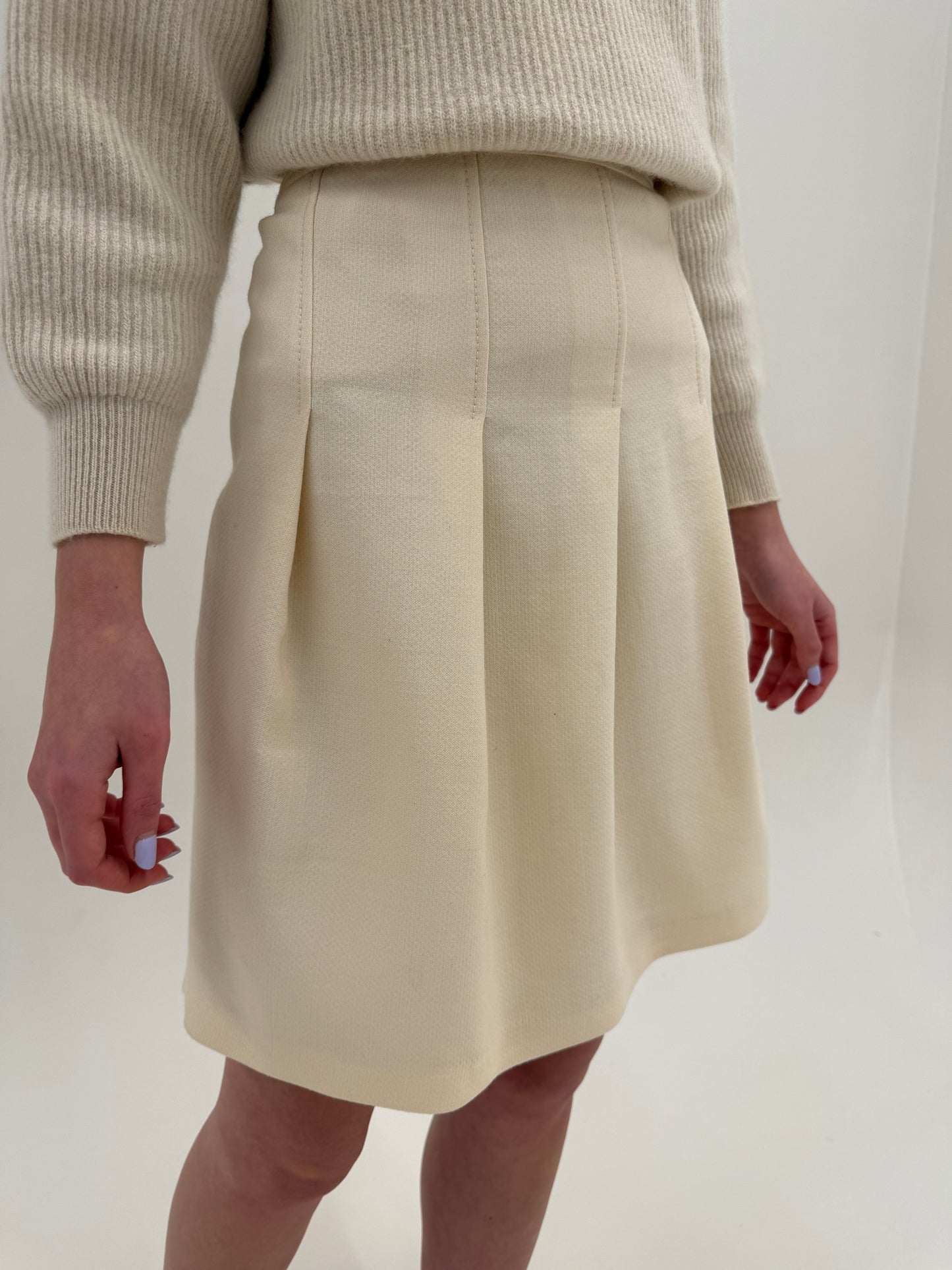 Fustă luxury Moschino din worsted wool cu tinuta și talie ultra înaltă cu pliseuri