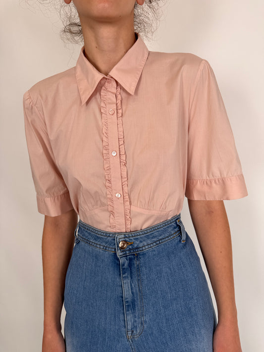 Cămașa powder Pink cu talie marcată și mini jabou