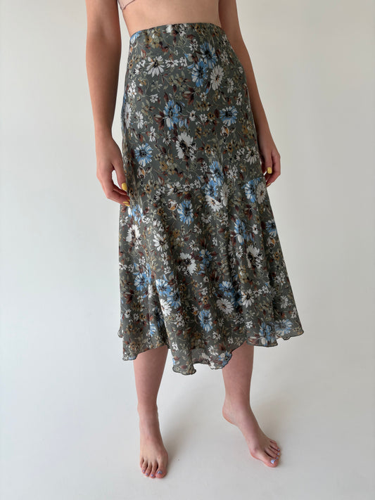 Fustă din mătase naturală cu print floral superb