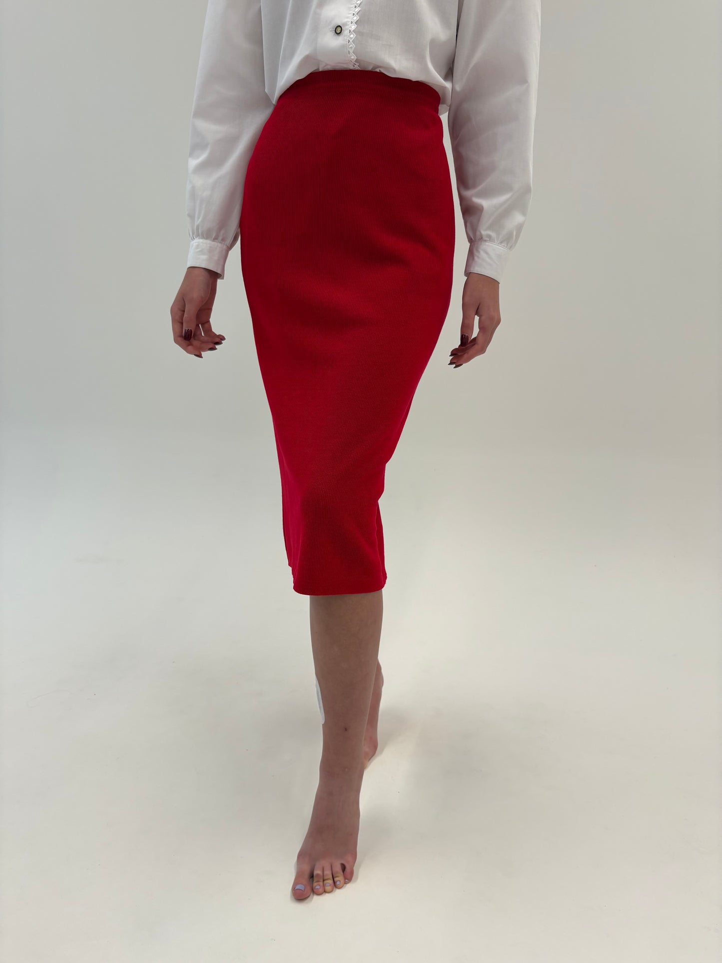 Fustă cherry red din jerse mix de lana extrafina