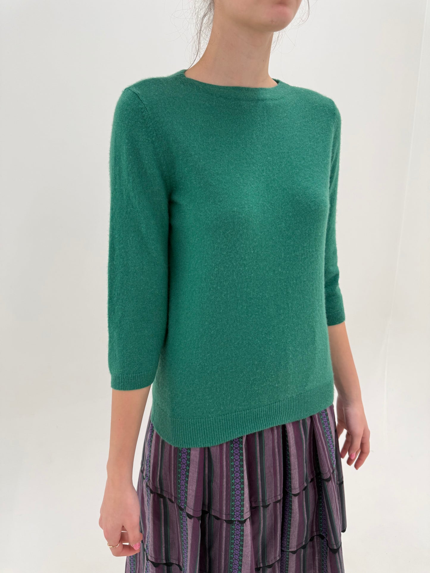 Puloveras din cașmir cu mânecă 3/4 verde smarald