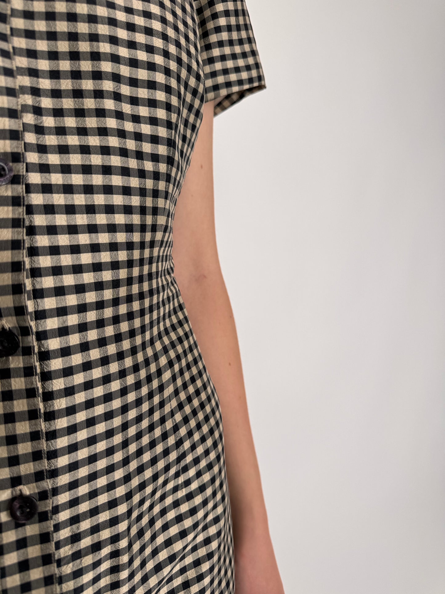 Rochie din panzica de mătase naturală gingham