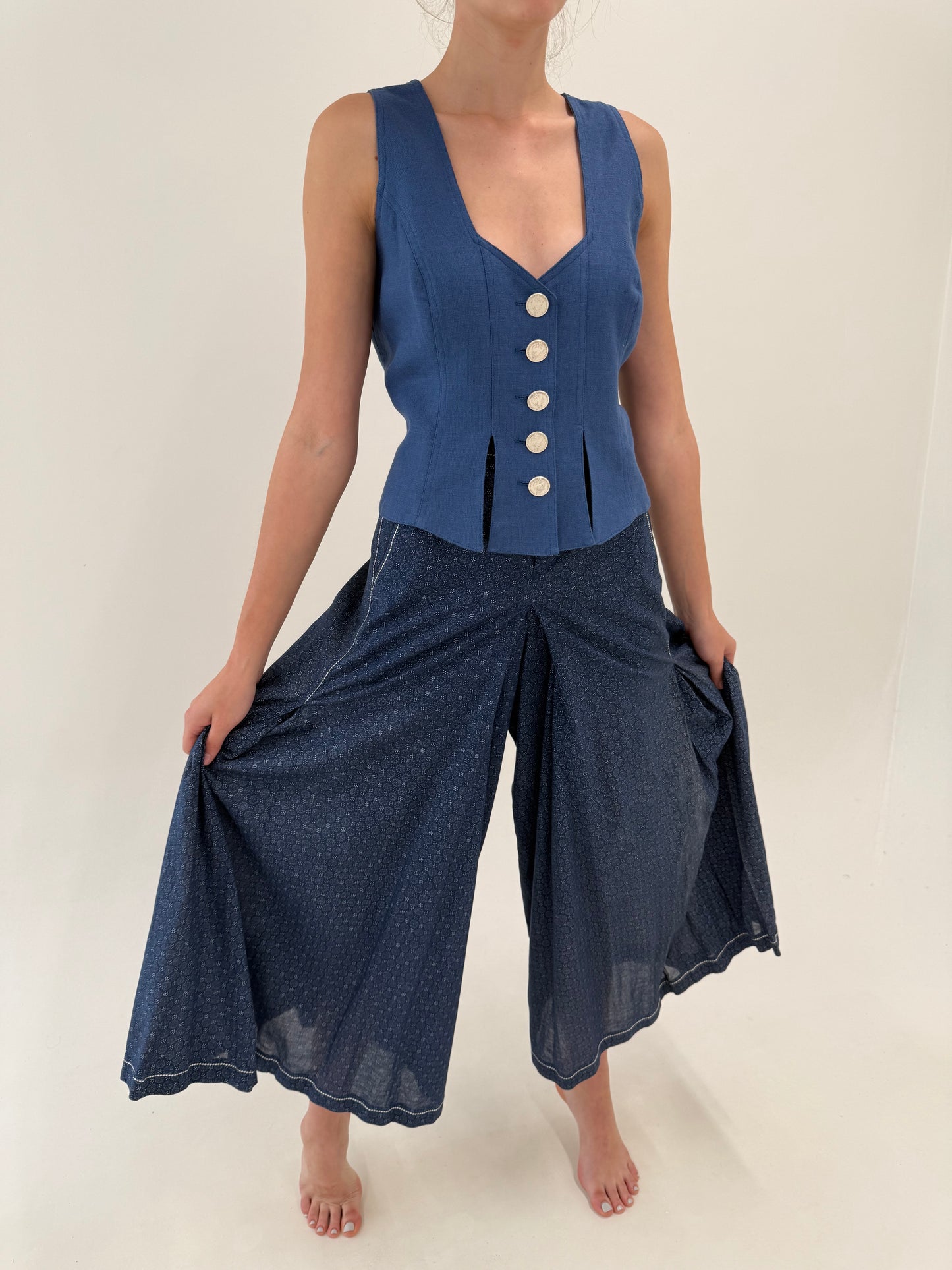 Pantaloni premium palazzo ultra ampli din panzica de bumbac și in