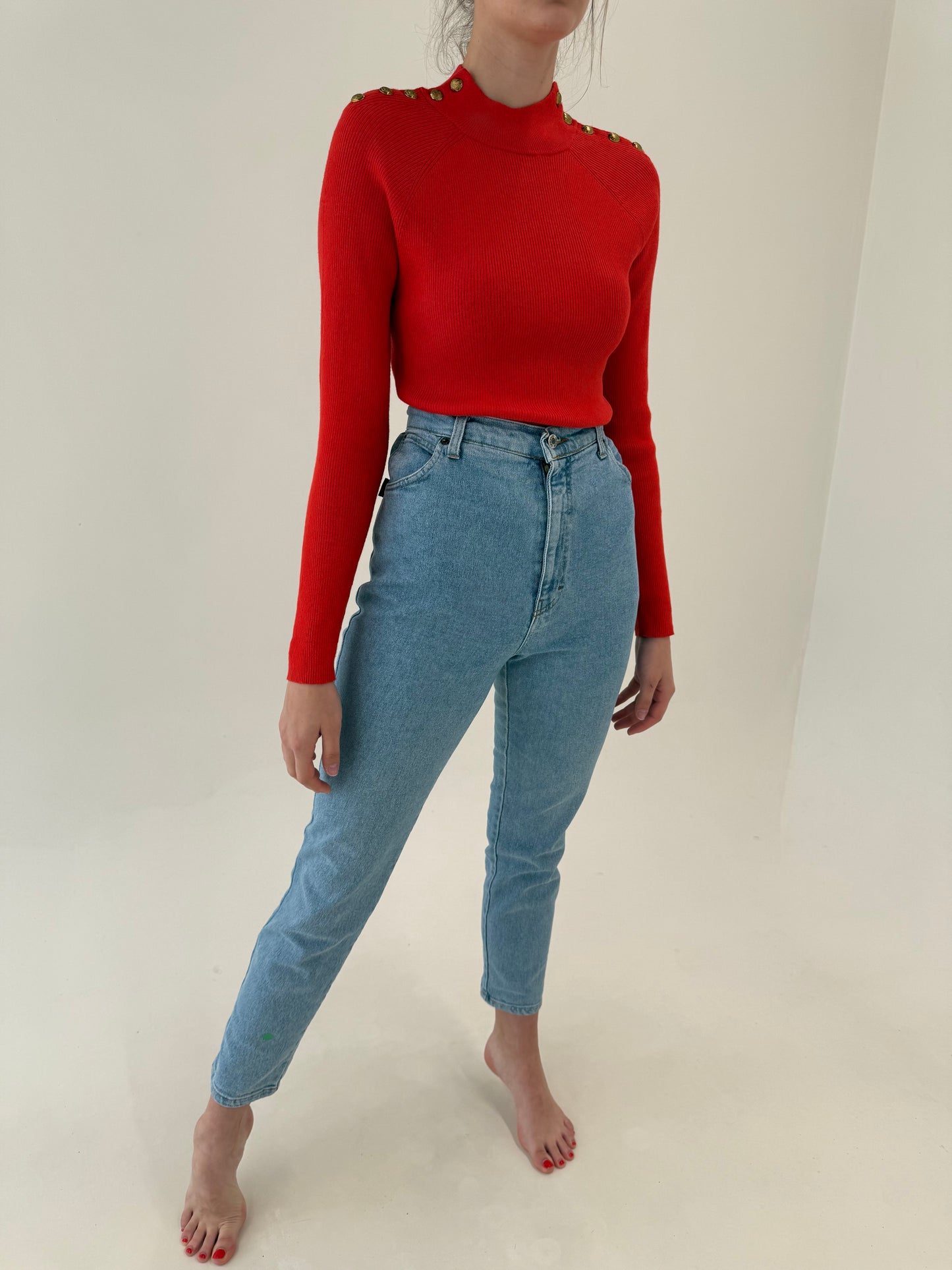 Jeans vintage italienești ultra modelatori light wash cu talie ultra înaltă