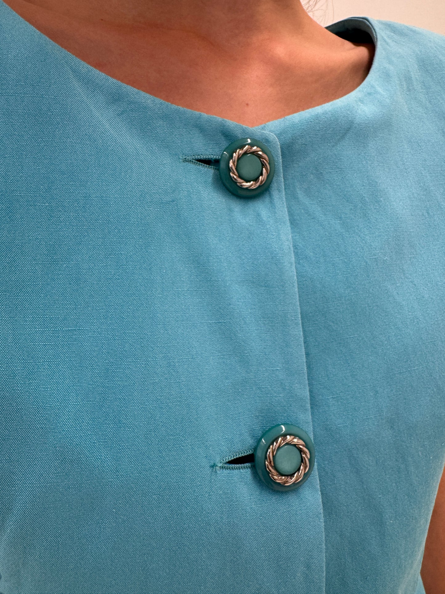 Sacou de designer vintage italian cambrat din in din excepțional aqua blue